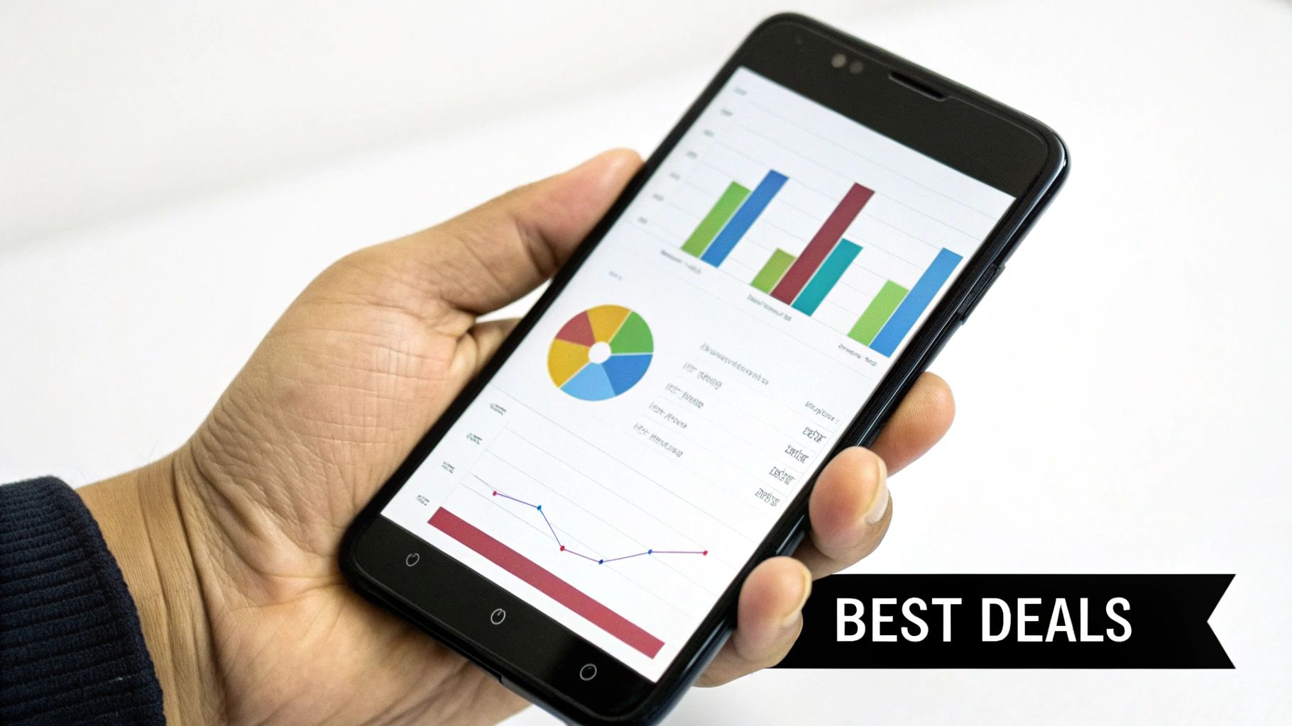 A person happily comparing different mobile phone plans on a tablet.