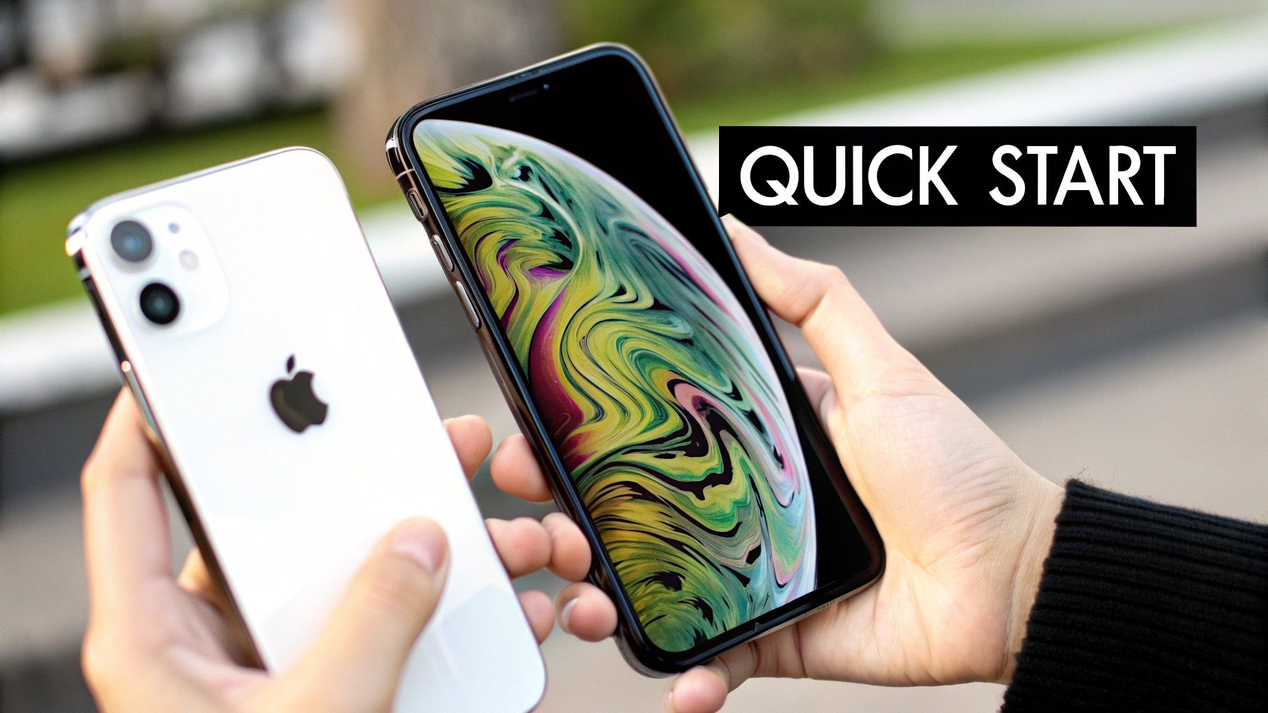 How to Move Everything from an Old iPhone to a New iPhone: A Super Simple Guide 2 Two iPhones side-by-side, one showing the Quick Start animation.