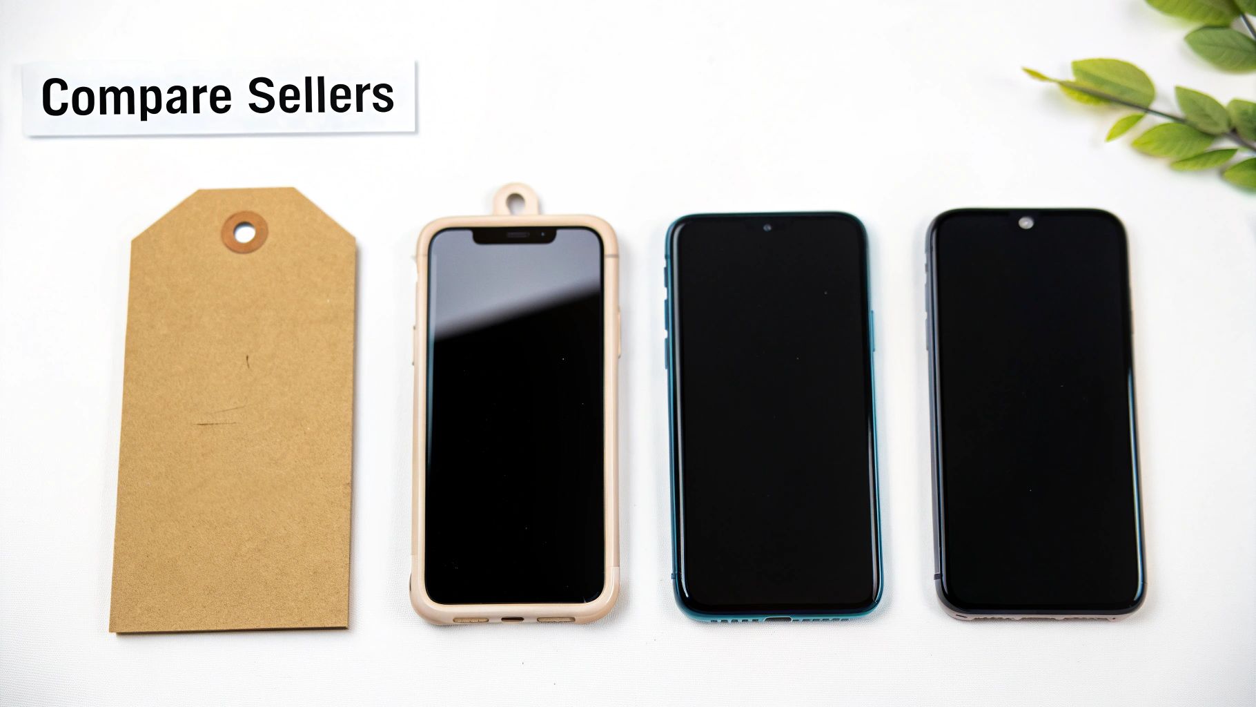 A close-up shot of various smartphones arranged neatly, showcasing different models and colours.