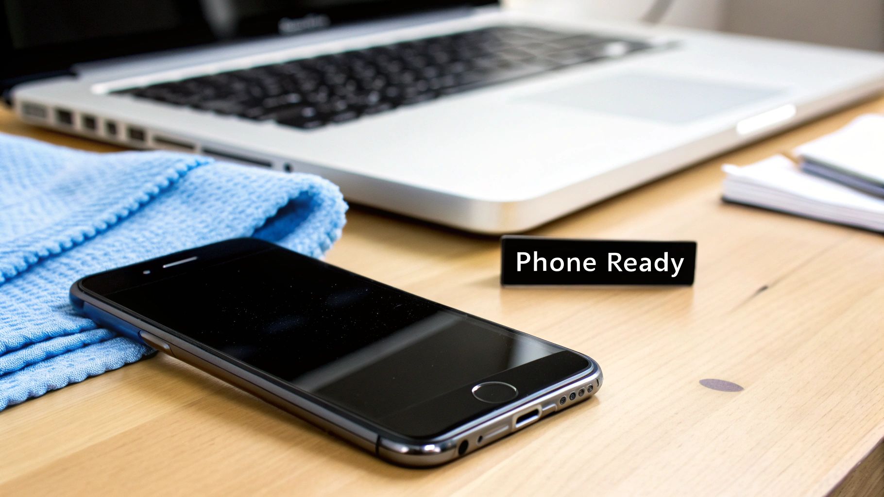 A checklist for preparing an iPhone for sale, with a clean phone next to it.