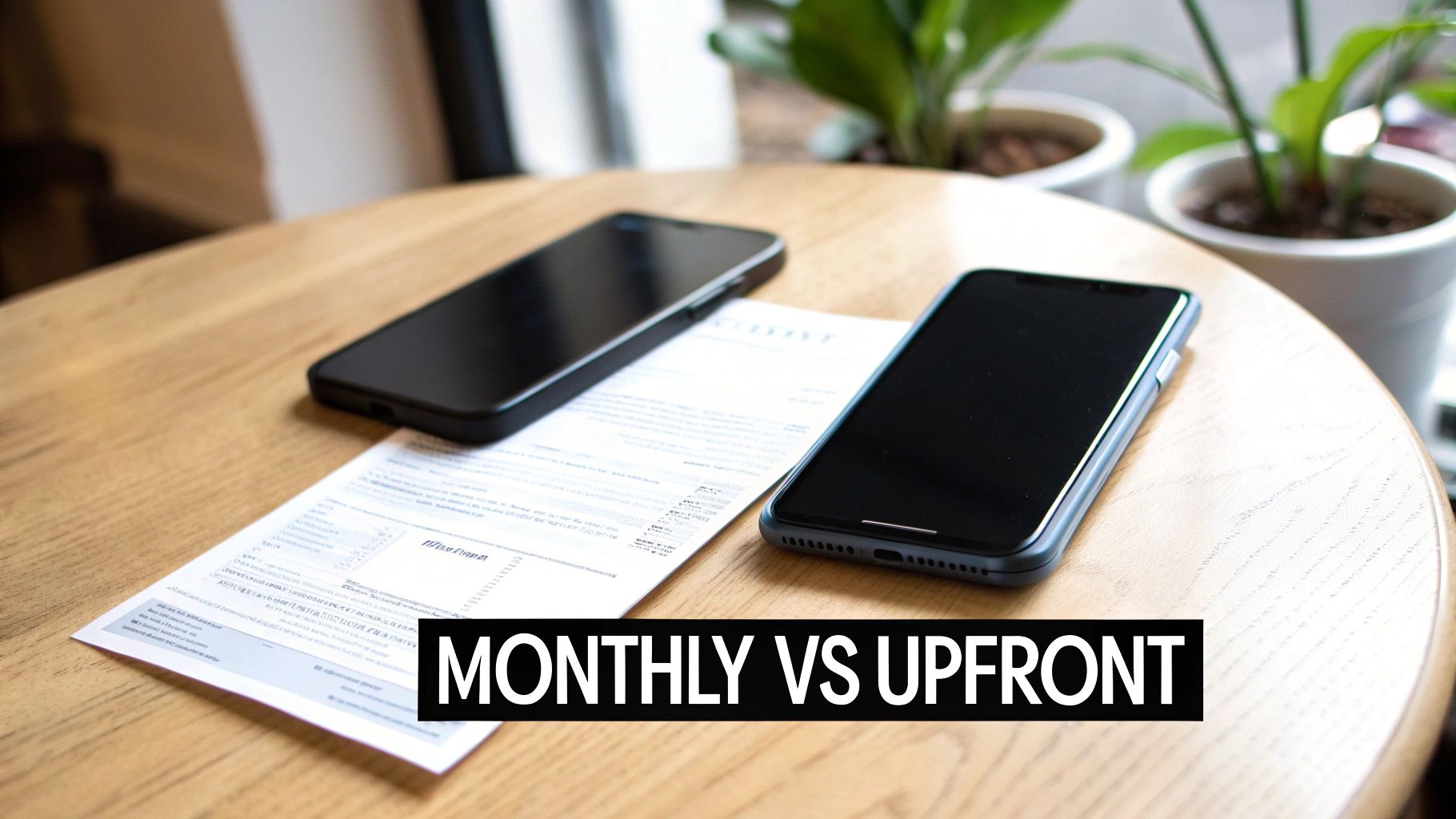 Two people comparing phone plans on their devices