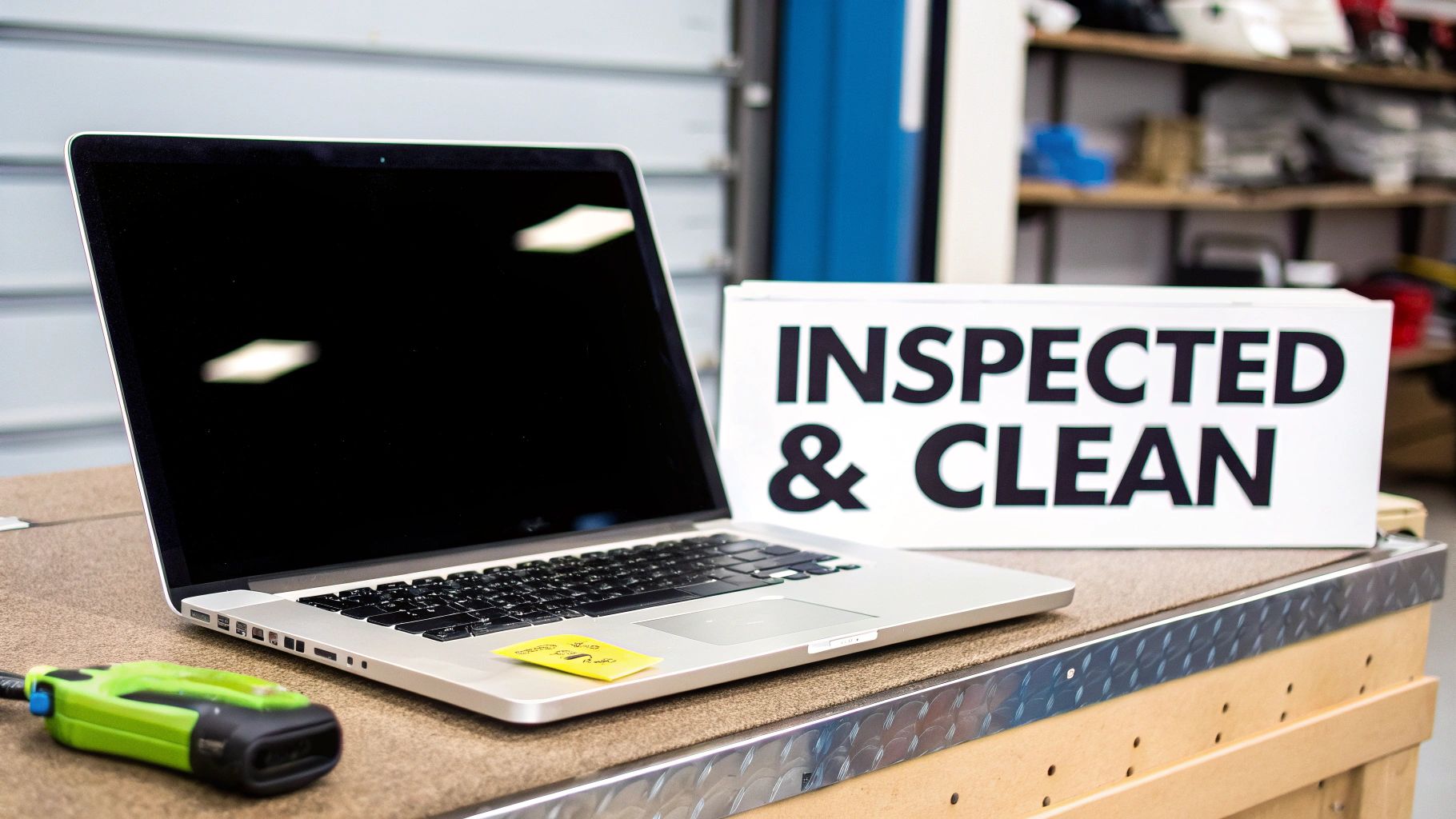 A person working on a modern laptop in a well-lit, clean workspace