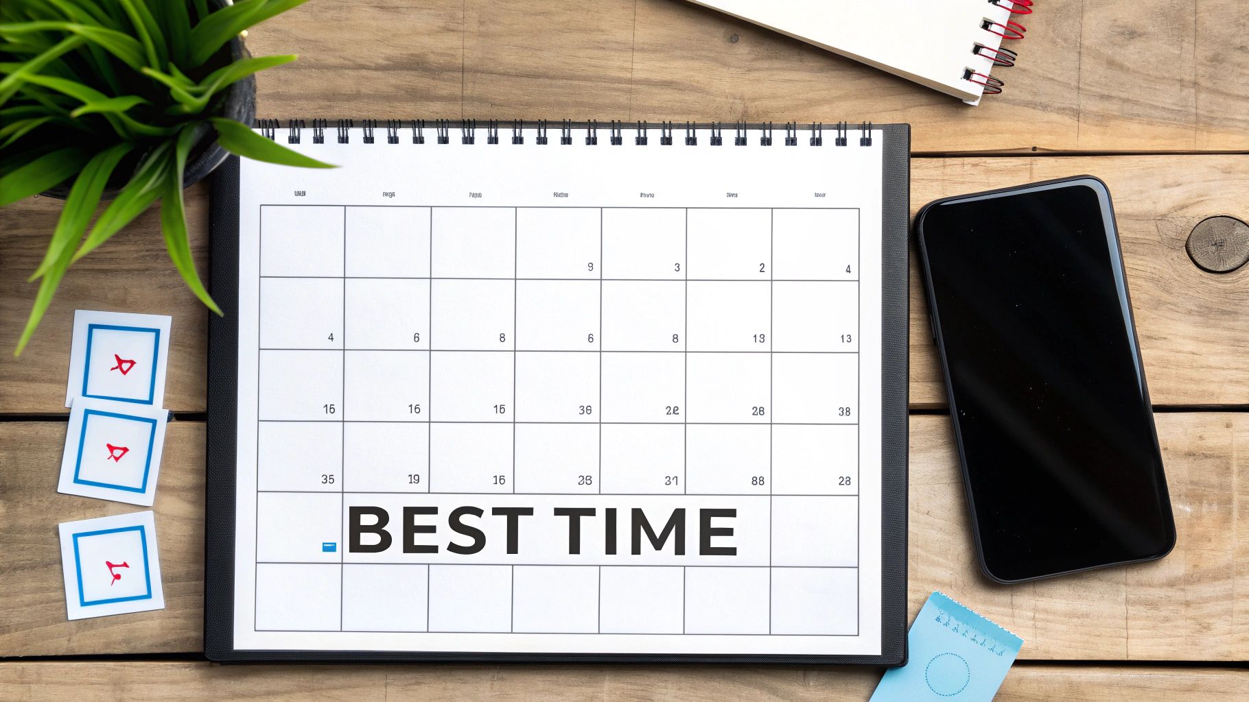 A calendar with specific dates circled, representing sales events like Black Friday and a new iPhone launch