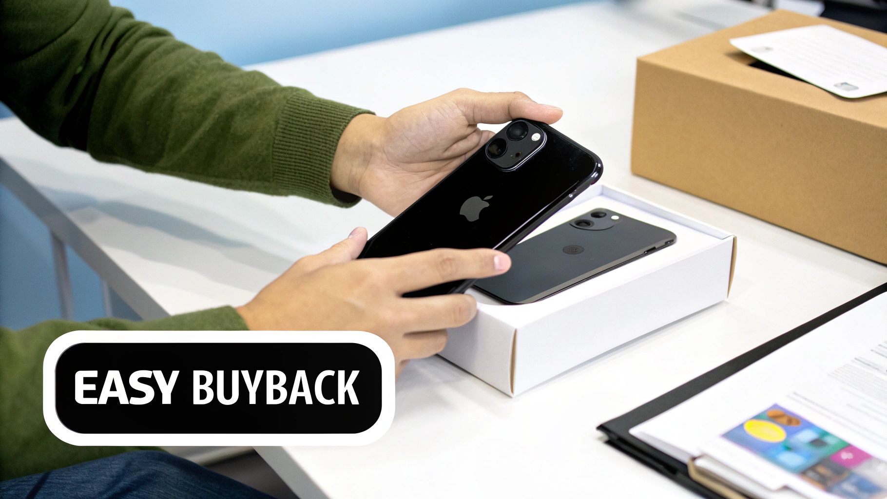 A person gets an instant quote for their iPhone on a laptop.