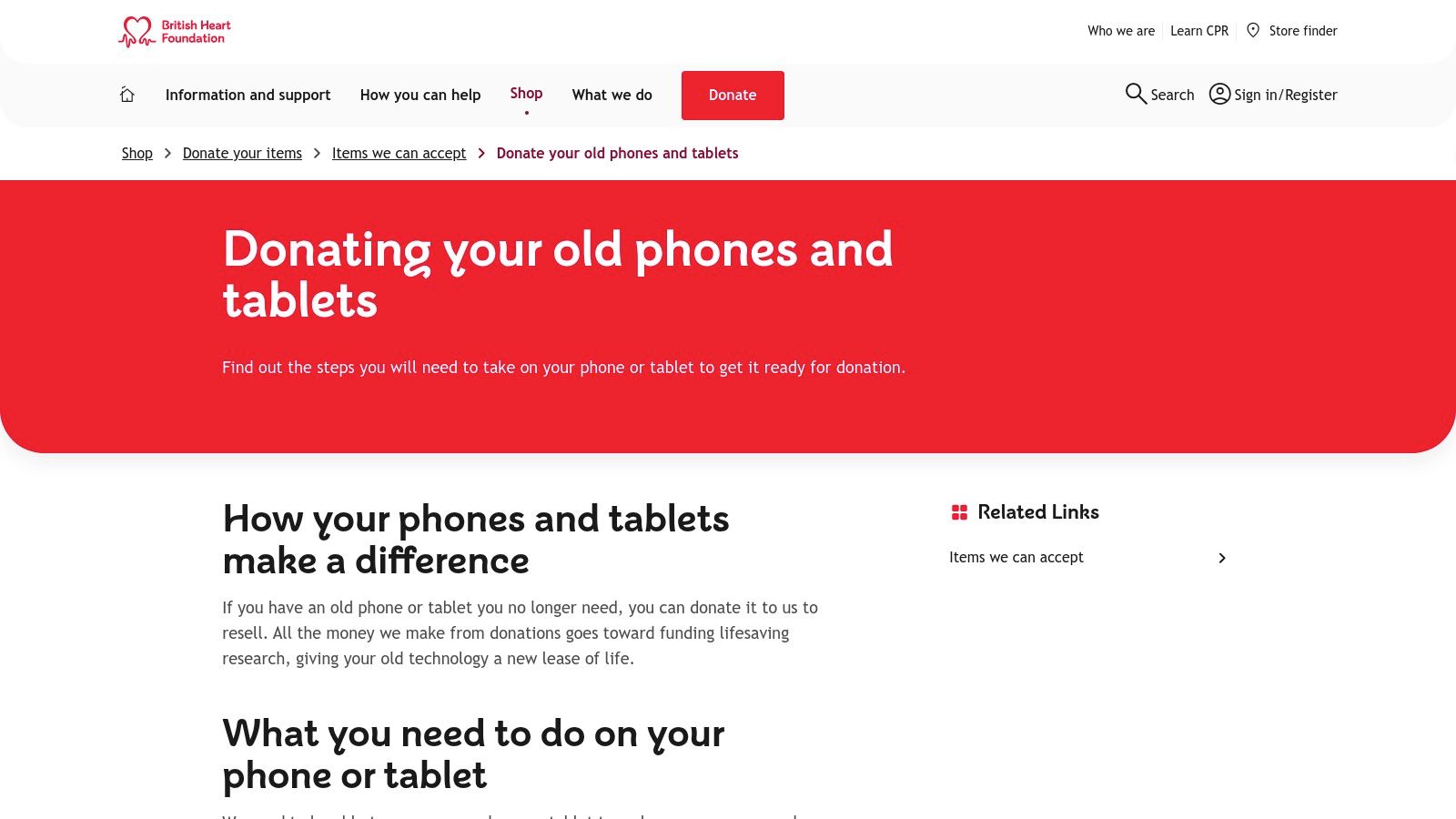 British Heart Foundation (BHF) – Donate Phones/Tablets