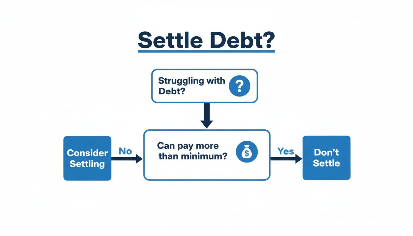 Flowchart illustrating the decision-making process for settling debt based on financial struggle and payment ability.
