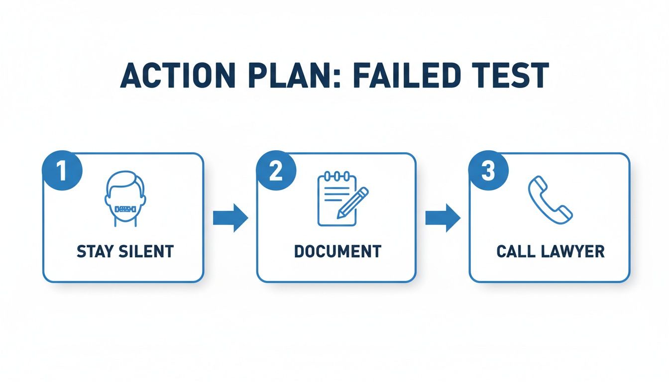 Un plan de acción de tres pasos para una prueba fallida: permanecer en silencio, documentar y llamar a un abogado.