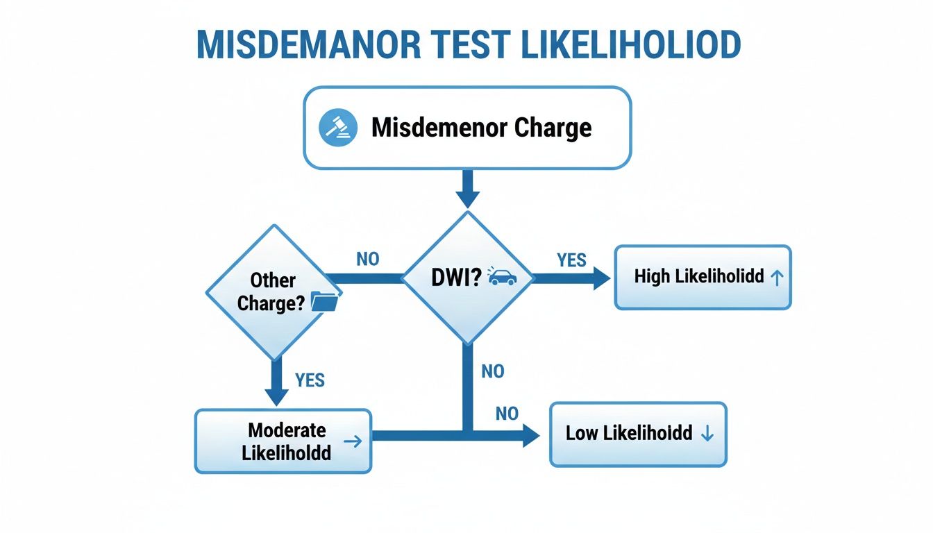 Diagrama de flujo que ilustra la probabilidad de una prueba de delito menor basada en DWI u otros cargos.