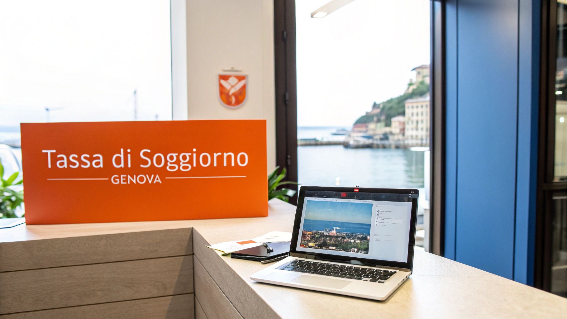 Veduta panoramica di Genova con il porto e la città vecchia.