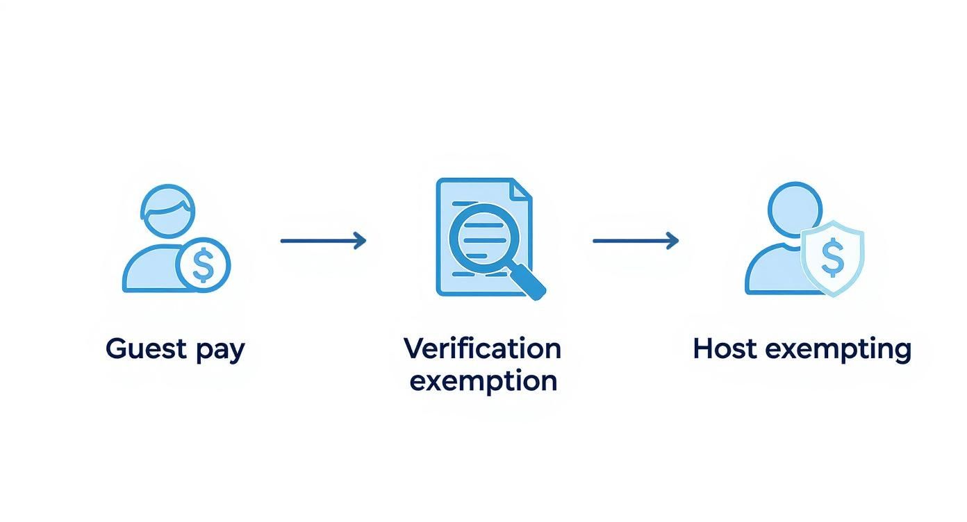 Diagramma del processo di esenzione dalla verifica: pagamento ospite, esenzione verifica e esenzione per l'host.