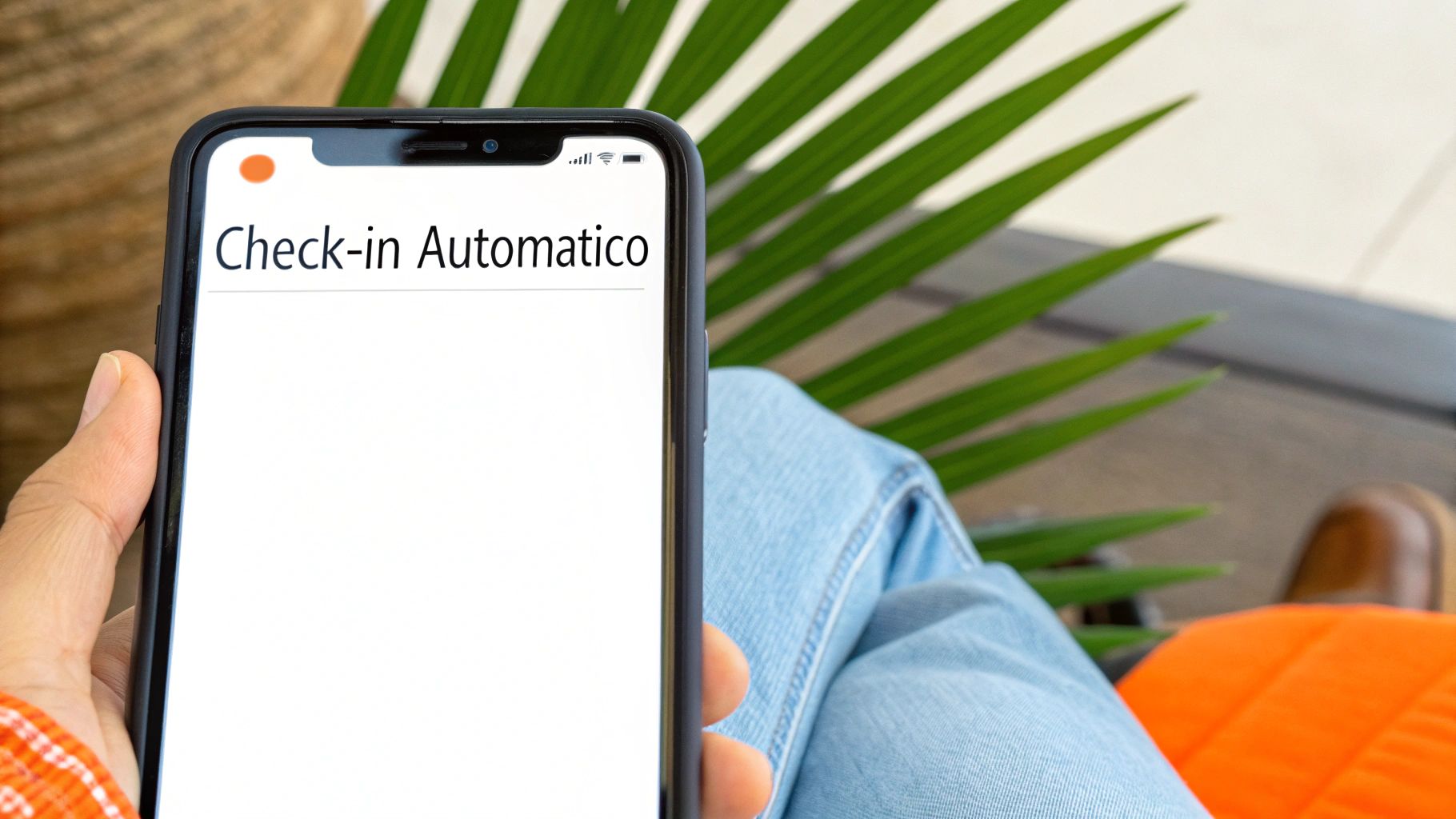 Una persona usa lo smartphone per scansionare un documento, mostrando la facilità del check-in digitale con Nowcheckin.