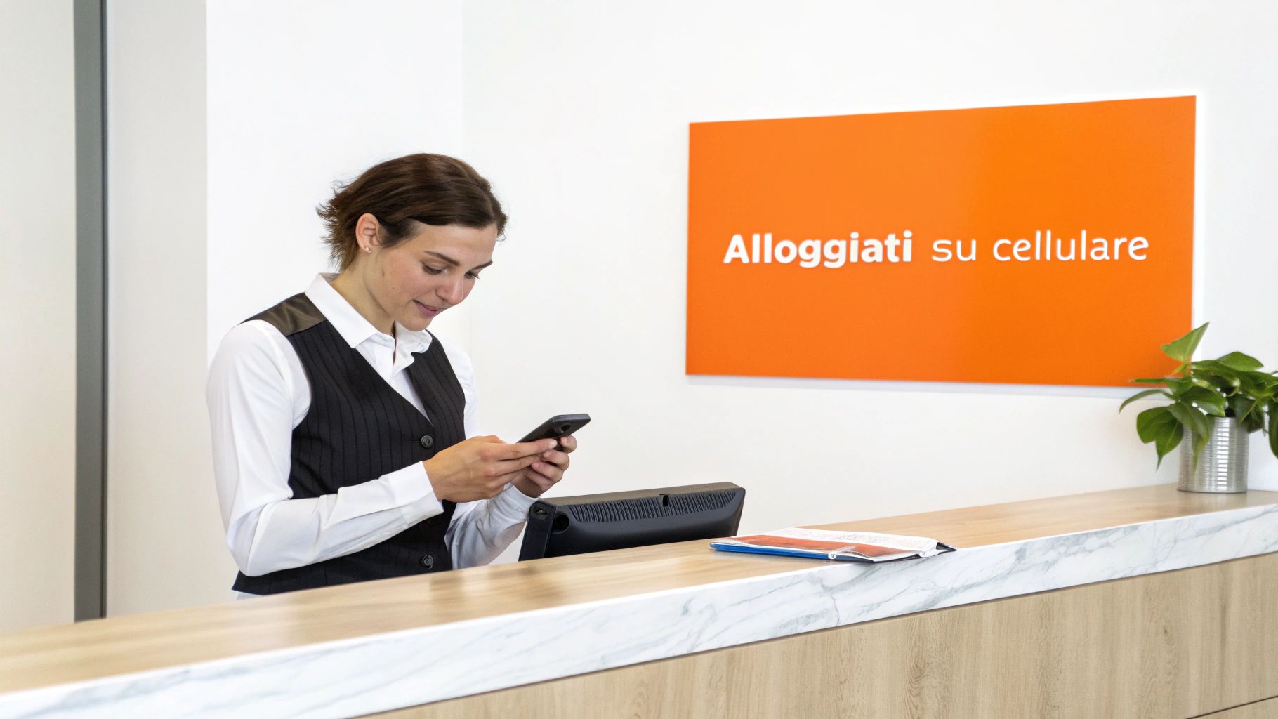 Una persona gestisce le prenotazioni dal proprio cellulare in un ambiente moderno