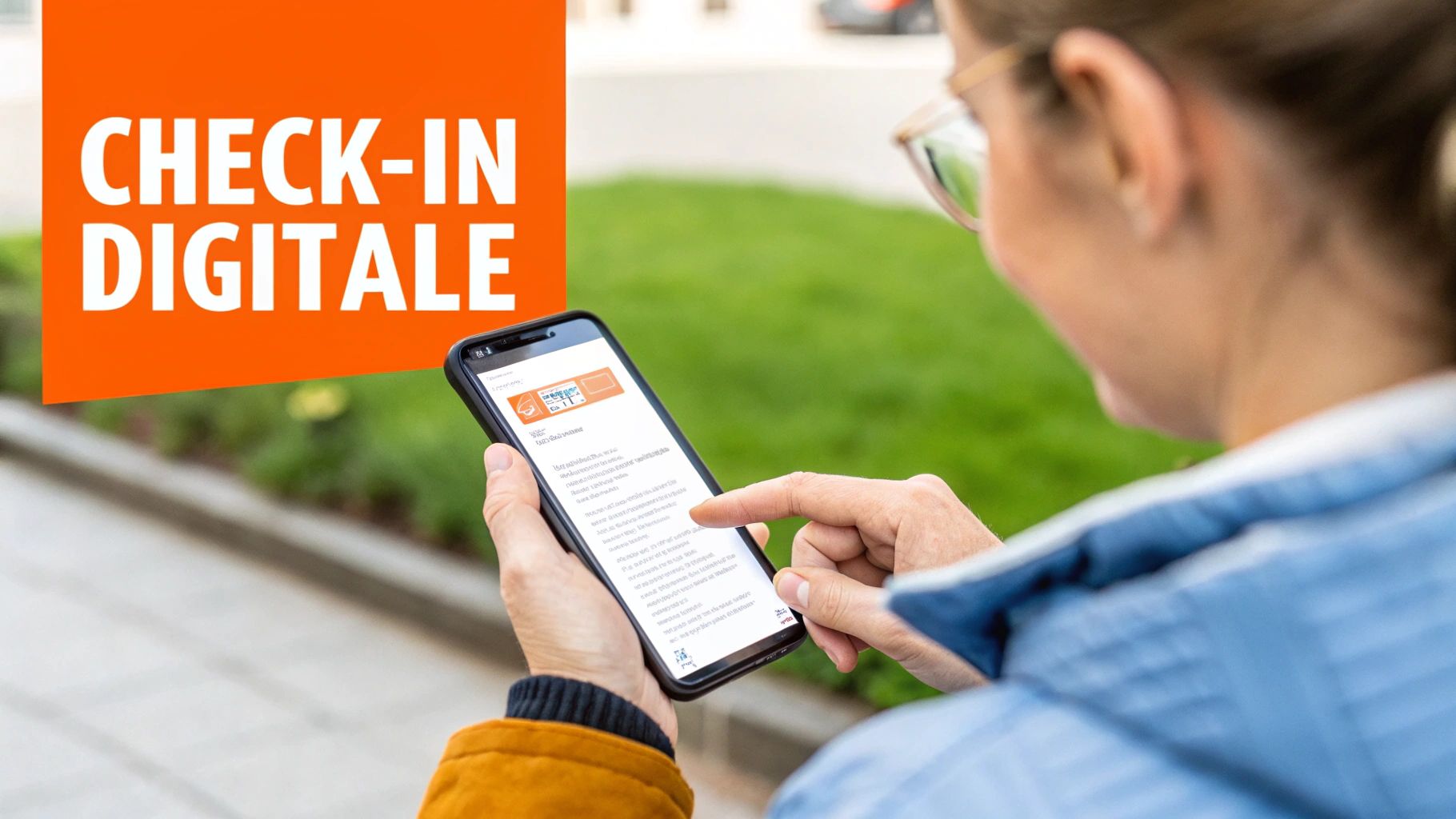 Una persona che scannerizza un documento con il suo telefono come parte del processo di self check-in di un hotel.