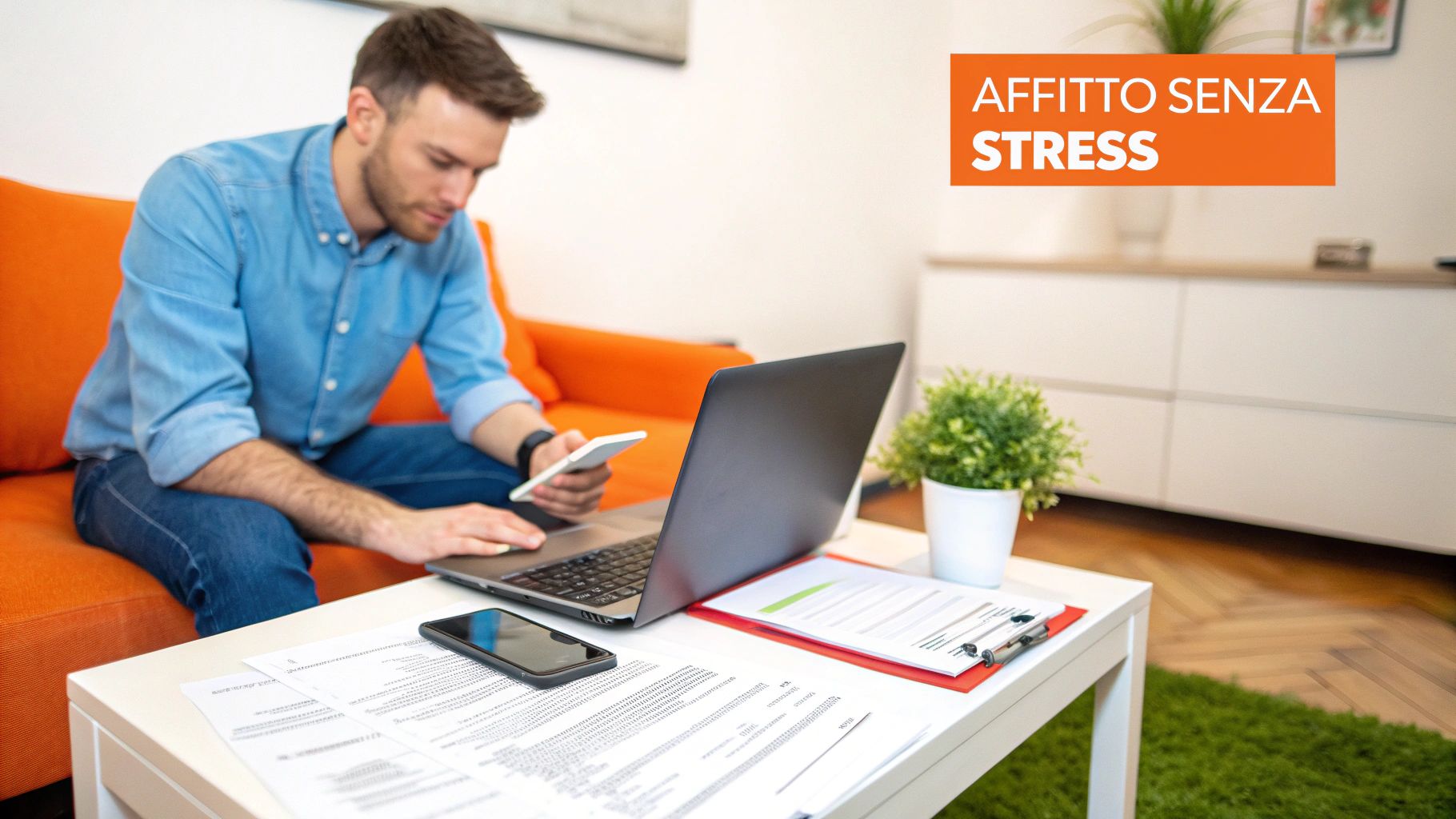 Una persona firma un contratto di locazione turistica su un tavolo di legno