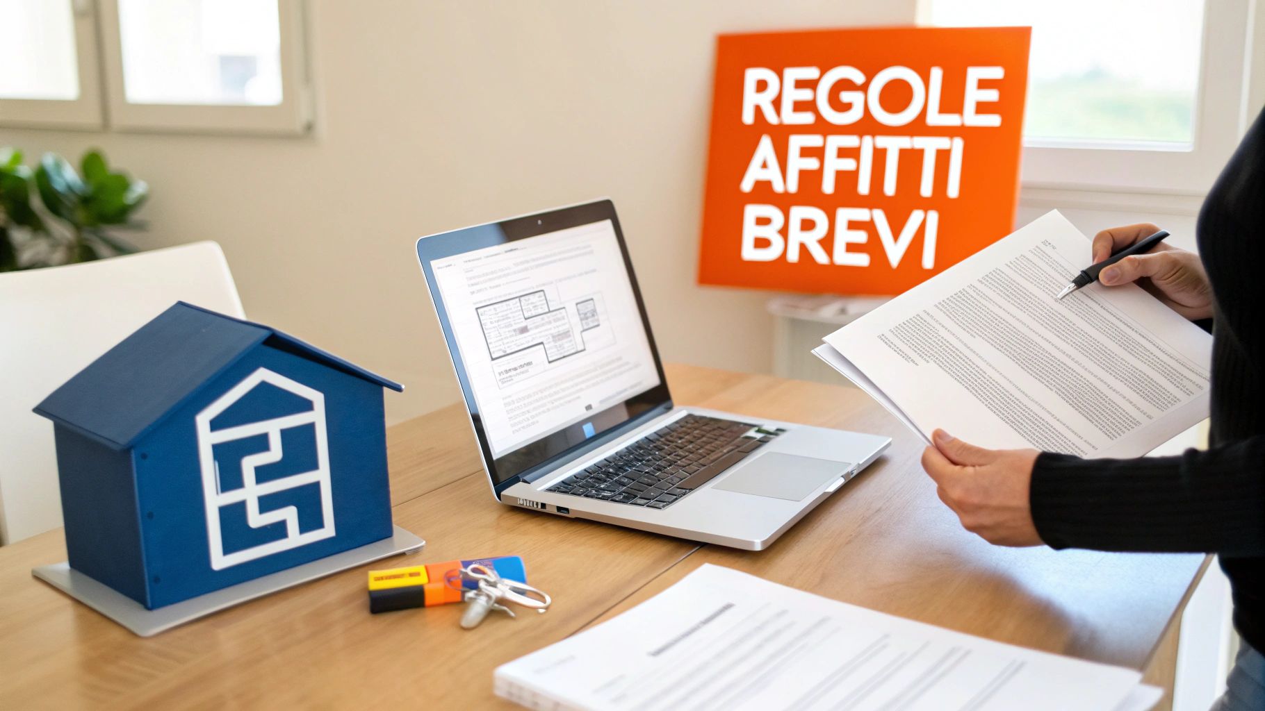 Chiavi e documenti su una scrivania, a simboleggiare la gestione degli affitti brevi