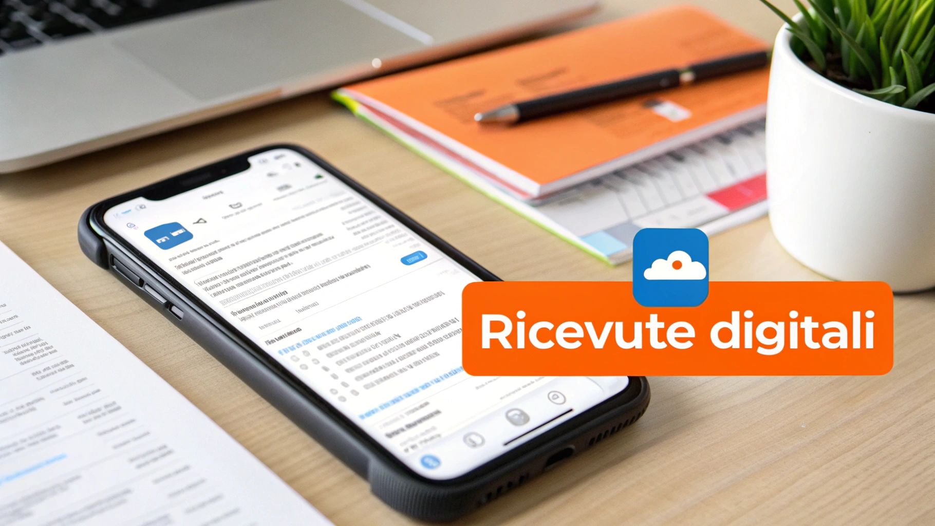 Una scrivania ordinata con un tablet che mostra un sistema di gestione digitale, simbolo di efficienza.