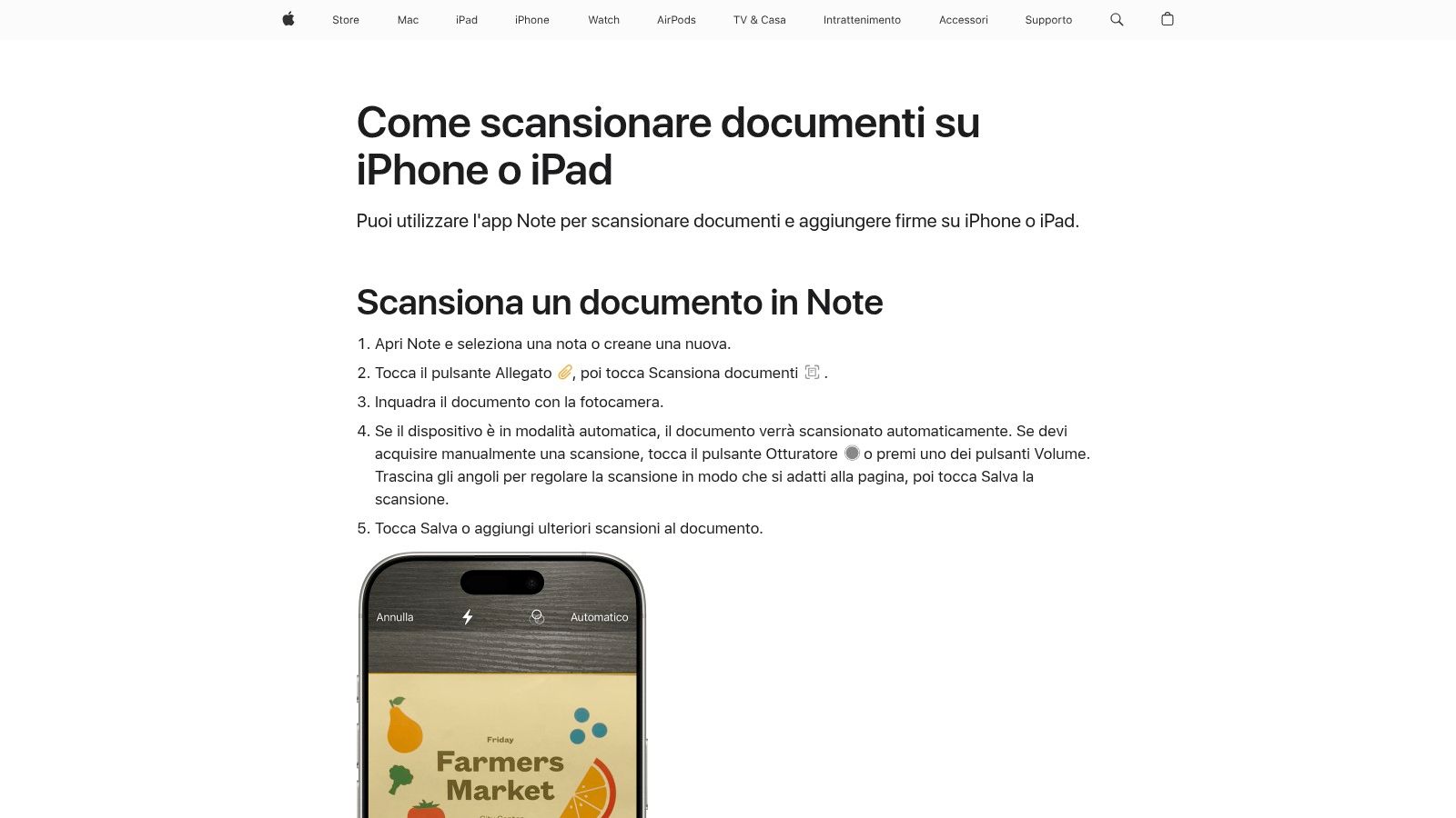 Apple Note (Scansione in Note)