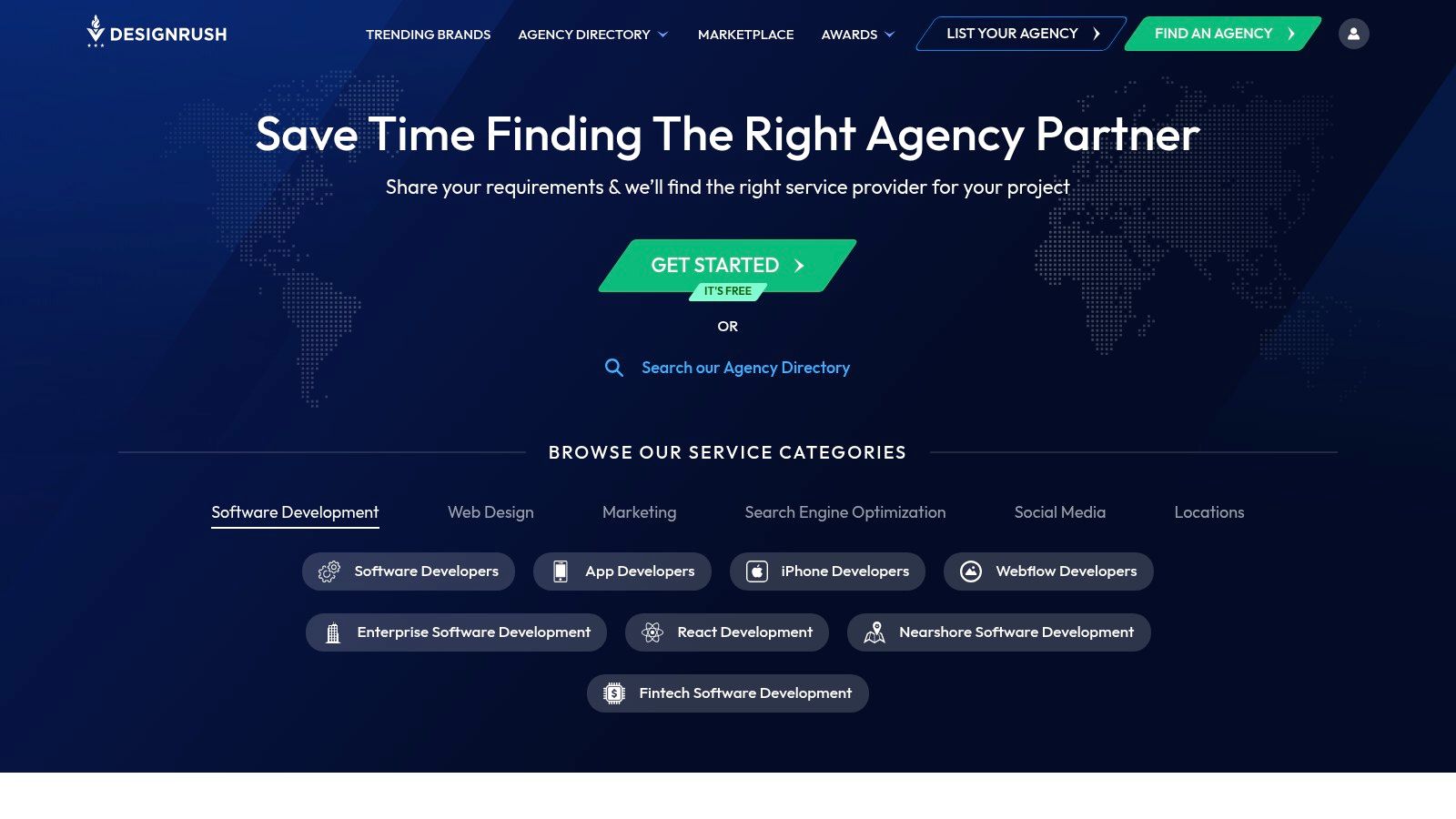 DesignRush website showing search results for IT services companies.