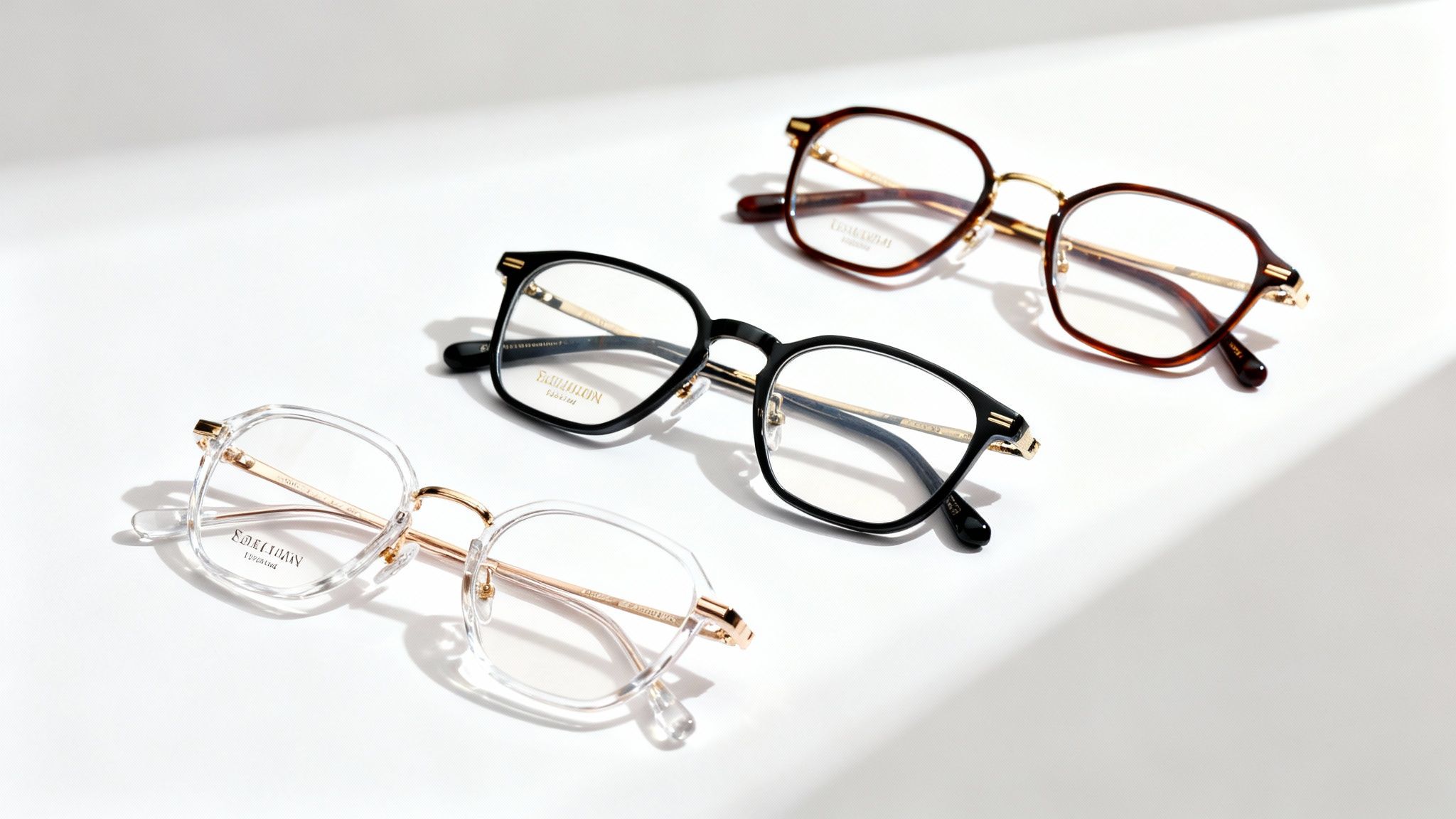 Woman trying on designer eyeglasses