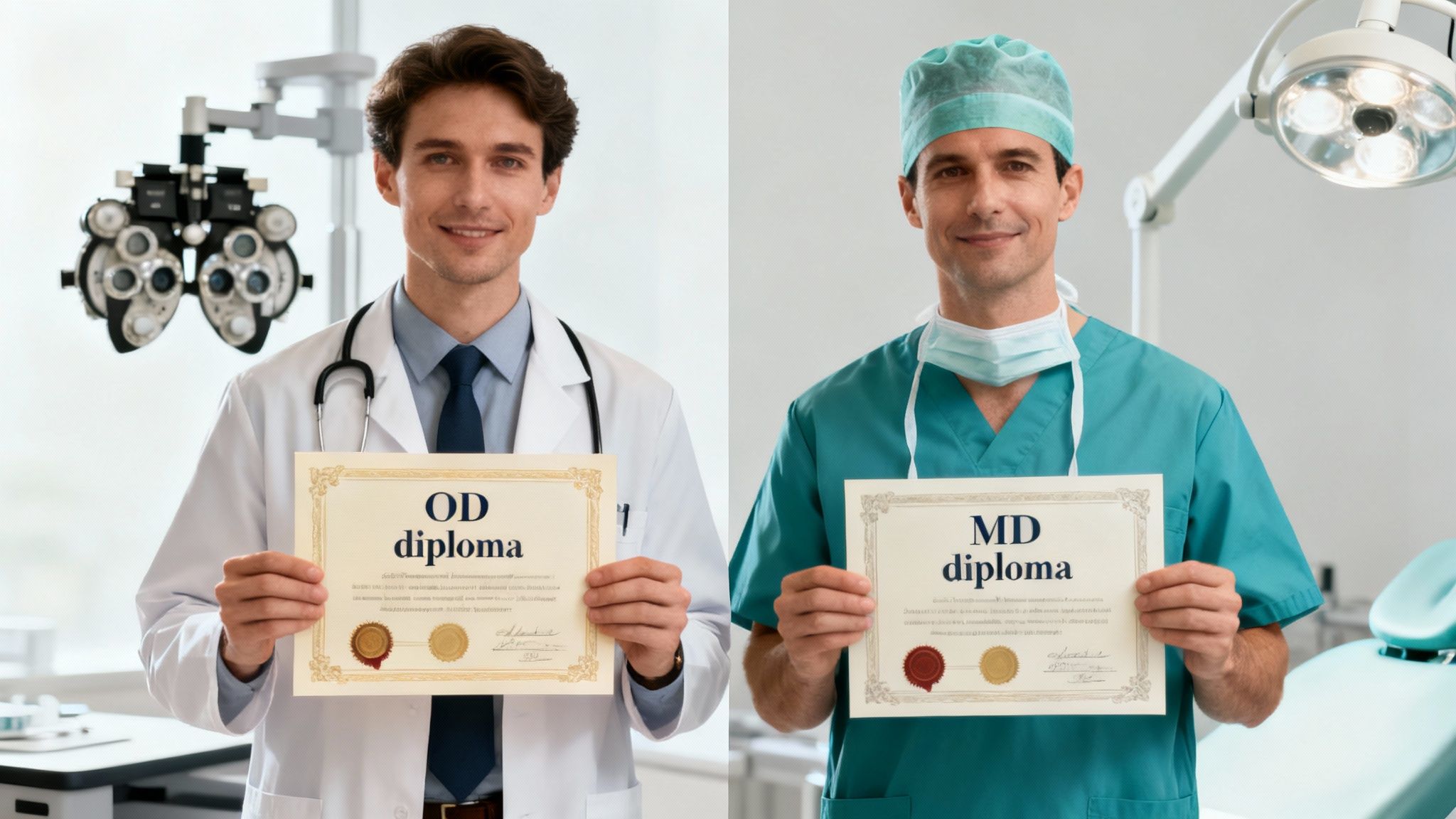 Optometrist examining a patient's eyes in a clinic