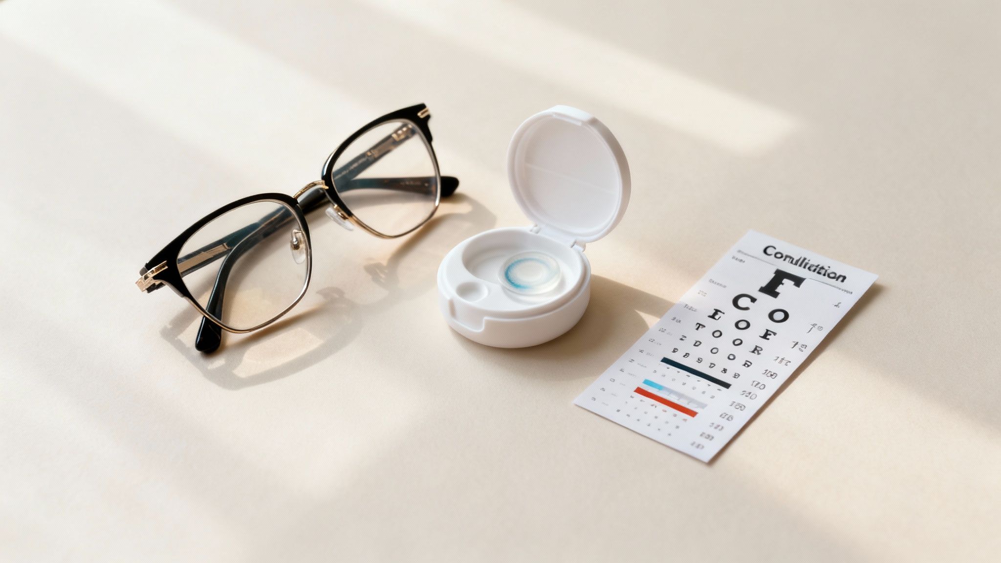 A stylish display of luxury eyeglasses in an optometry boutique