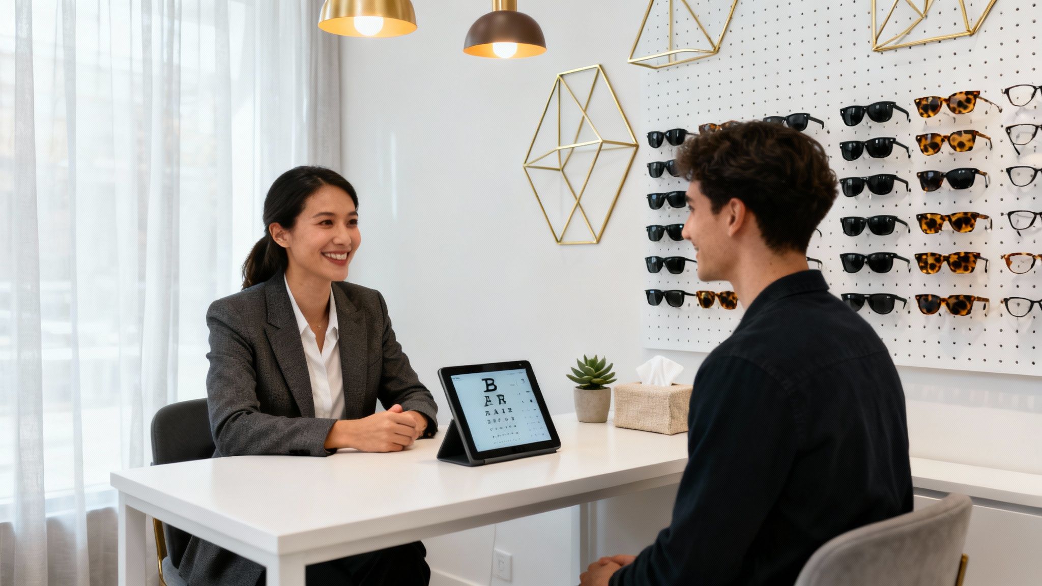 Interior of iDoctor boutique in Glendale Heights, showcasing designer eyewear collections.