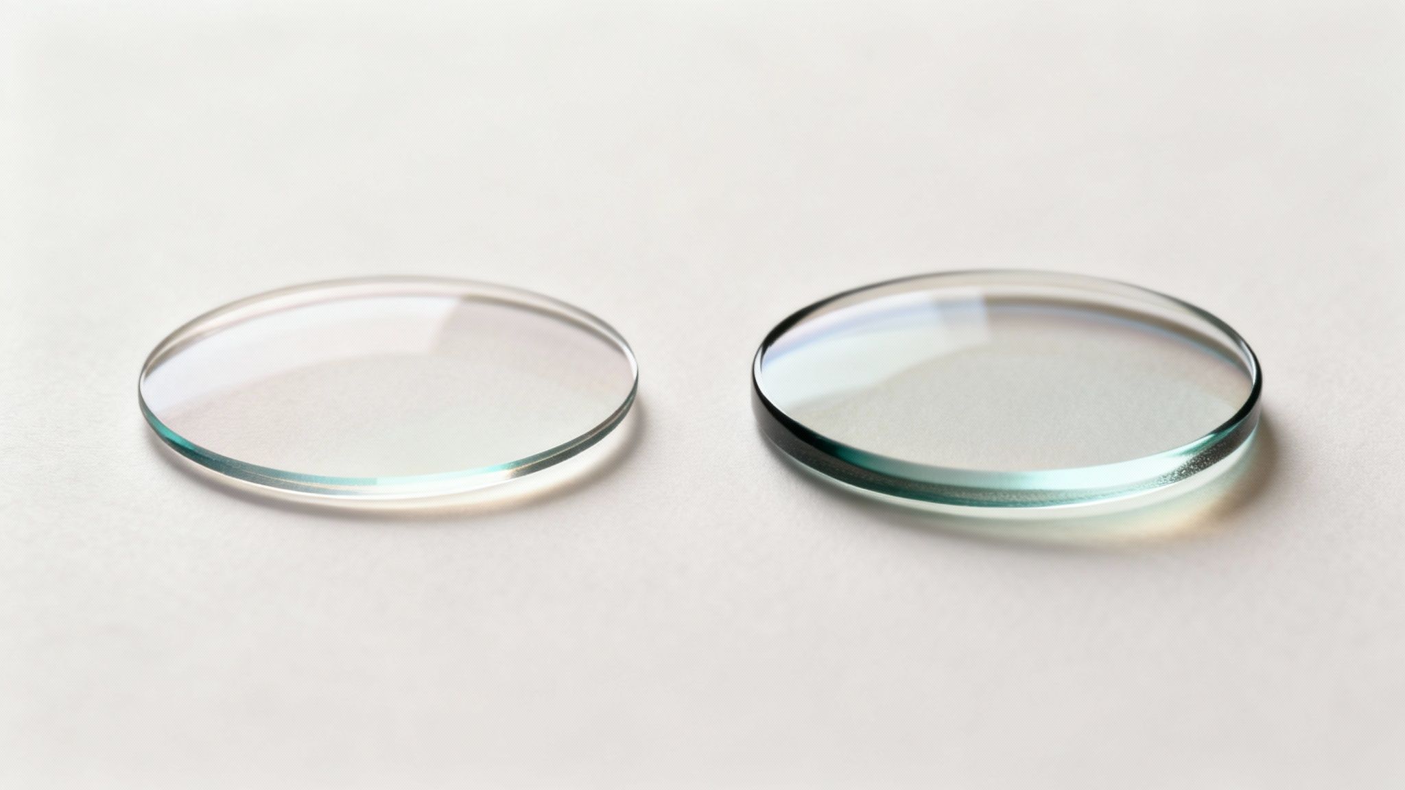 A pair of stylish glasses with high-quality lenses resting on a table, showcasing their clarity and material.