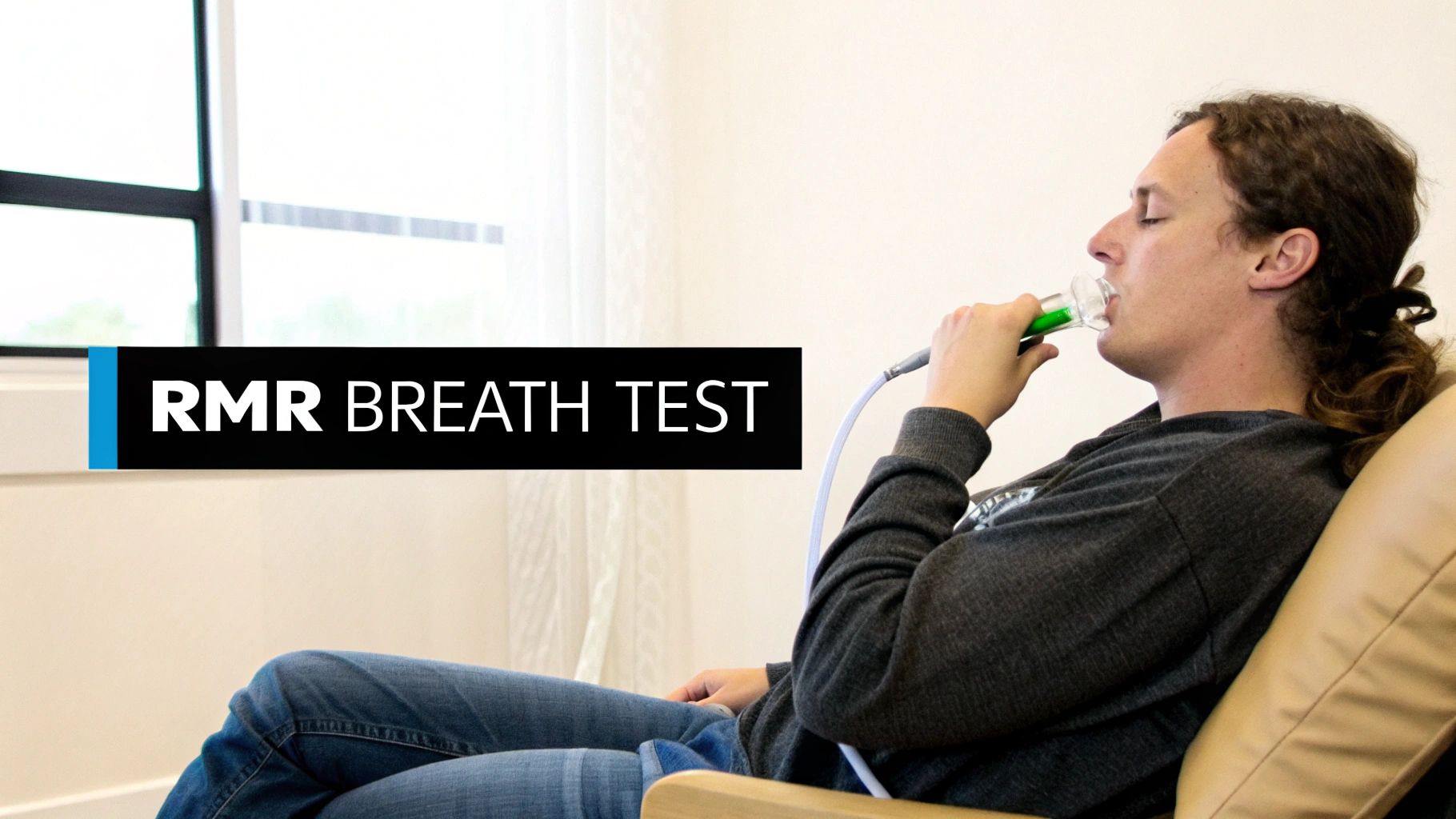 A person undergoing metabolic testing using an indirect calorimetry device