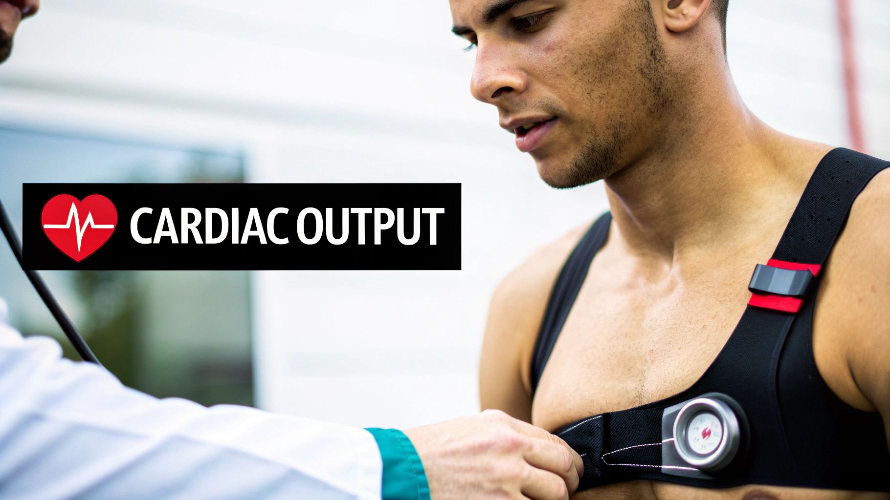 A Professional Guide to Stress Test Maximum Heart Rate 4 A doctor uses a stethoscope on a man wearing a heart monitor for cardiac output.