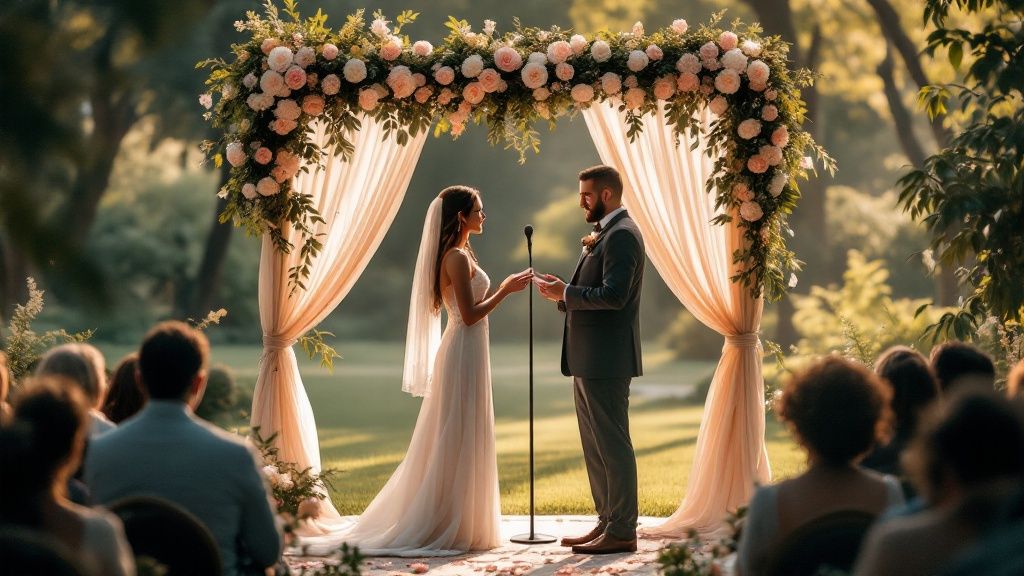 Image of Couple Exchanging Vows with Officiant