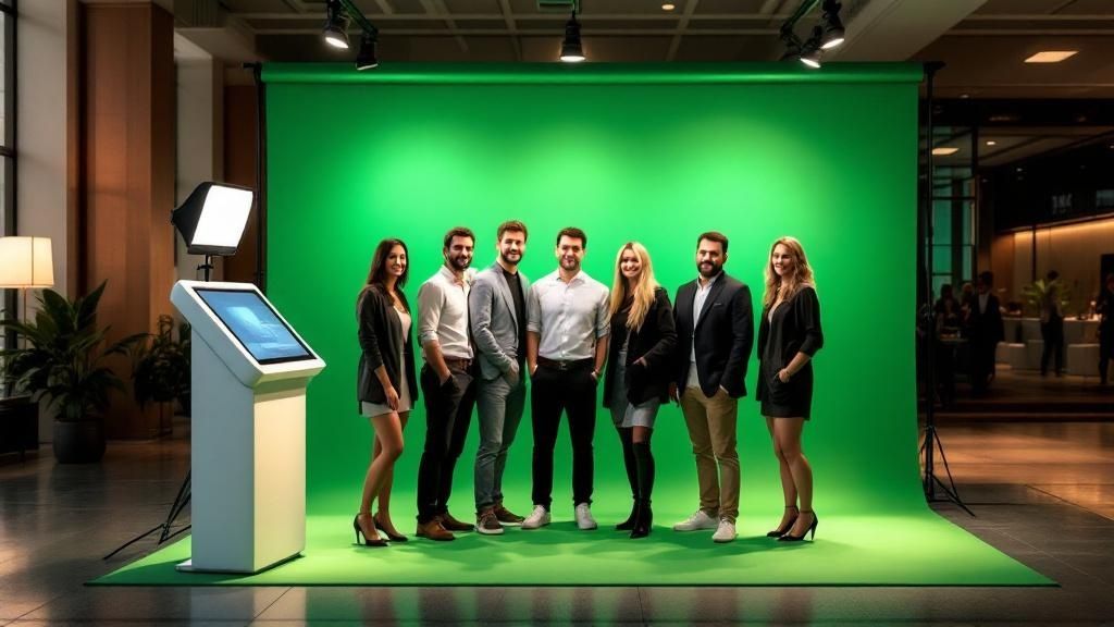 Guests posing at a Green Screen Magic Photo Booth