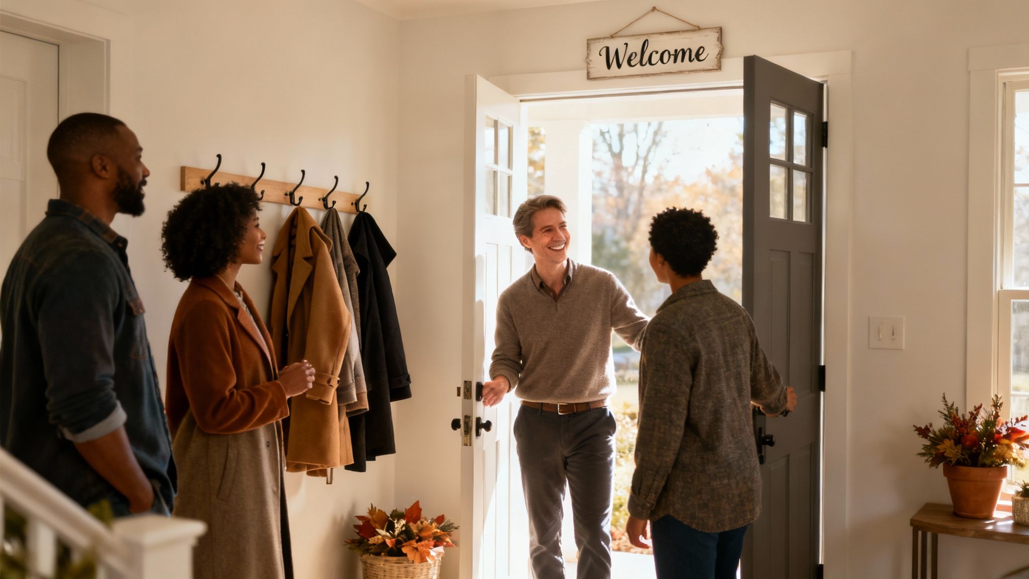 Group of friends laughing and enjoying a party together.