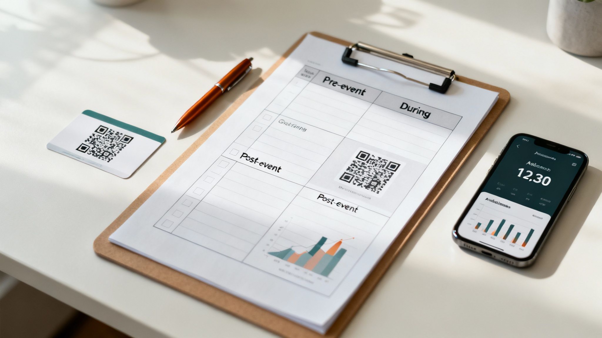 Laptop showing data charts and graphs for an event