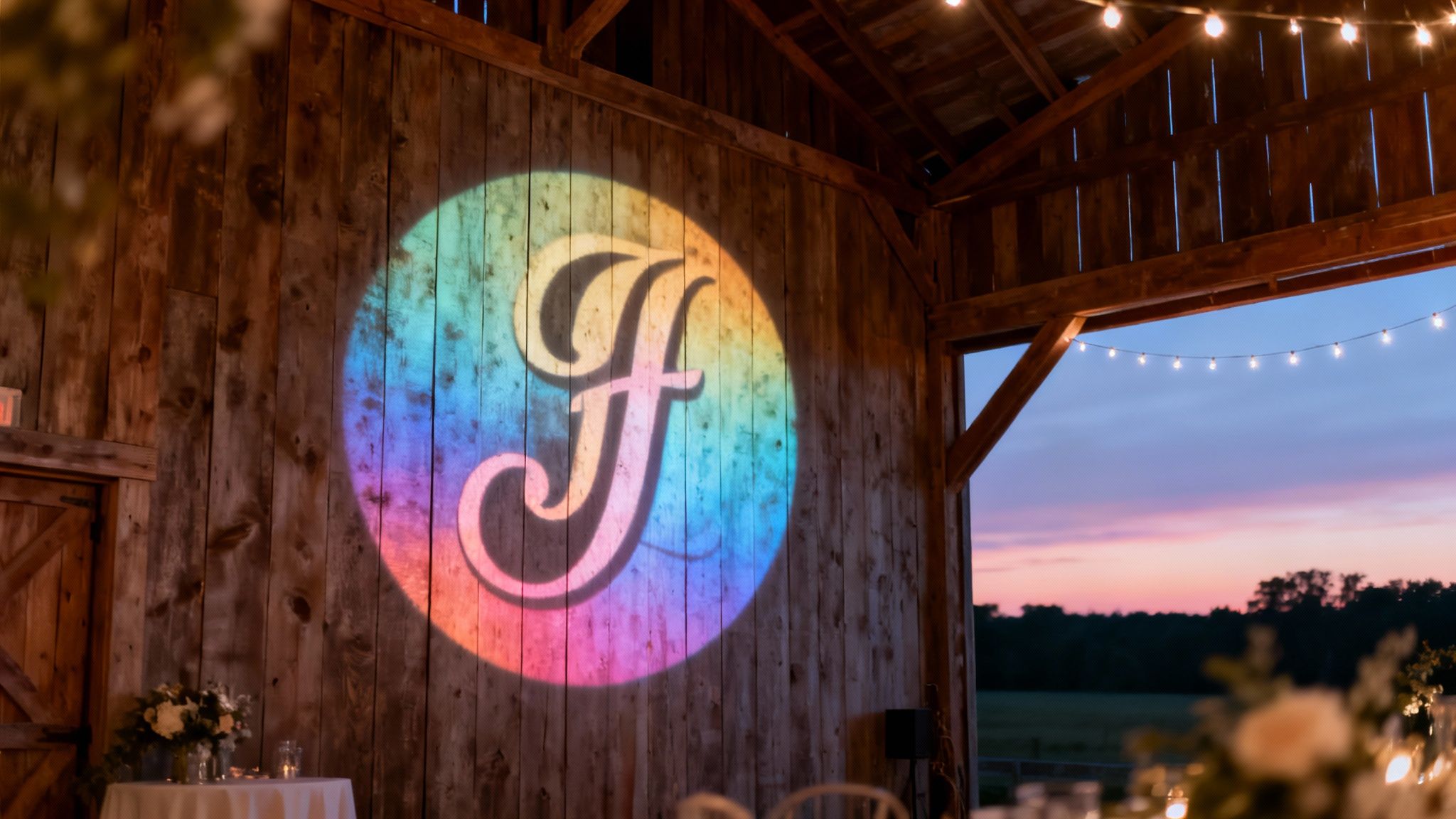 Couple enjoying custom monogram lighting