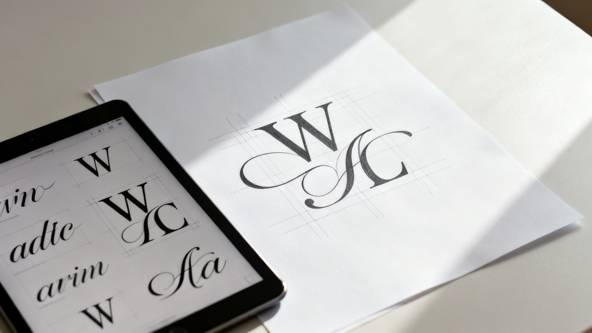 Couple celebrating their wedding with a monogram projection in the background