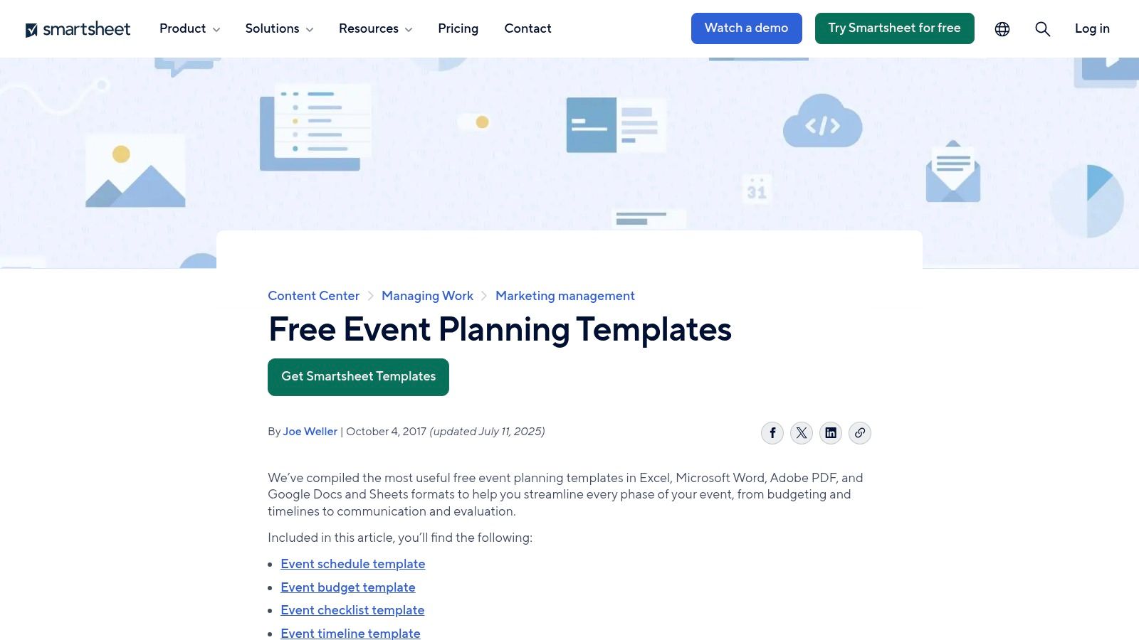 Smartsheet – Free Event Planning Templates (Excel/Google)