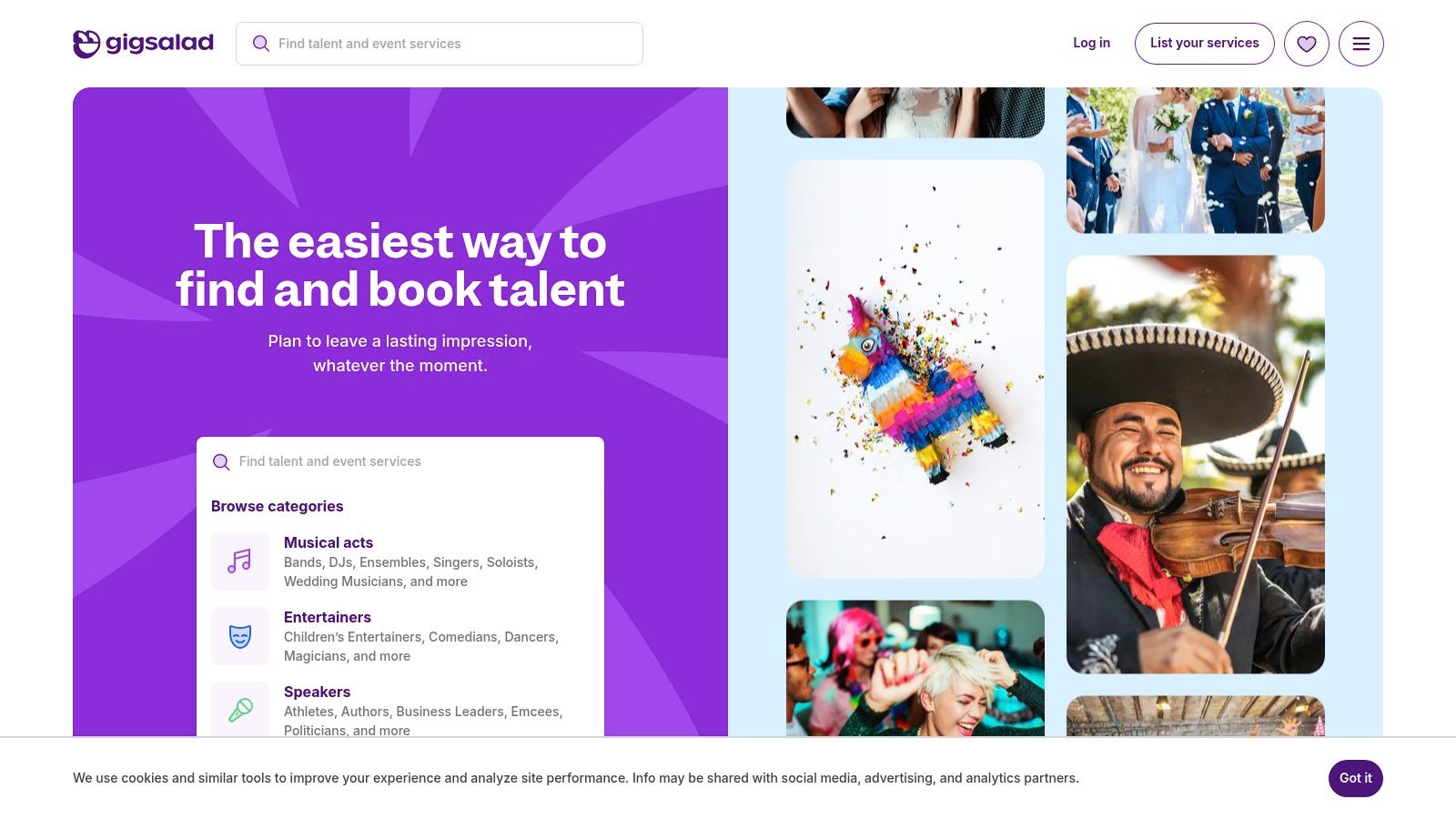 GigSalad event talent page