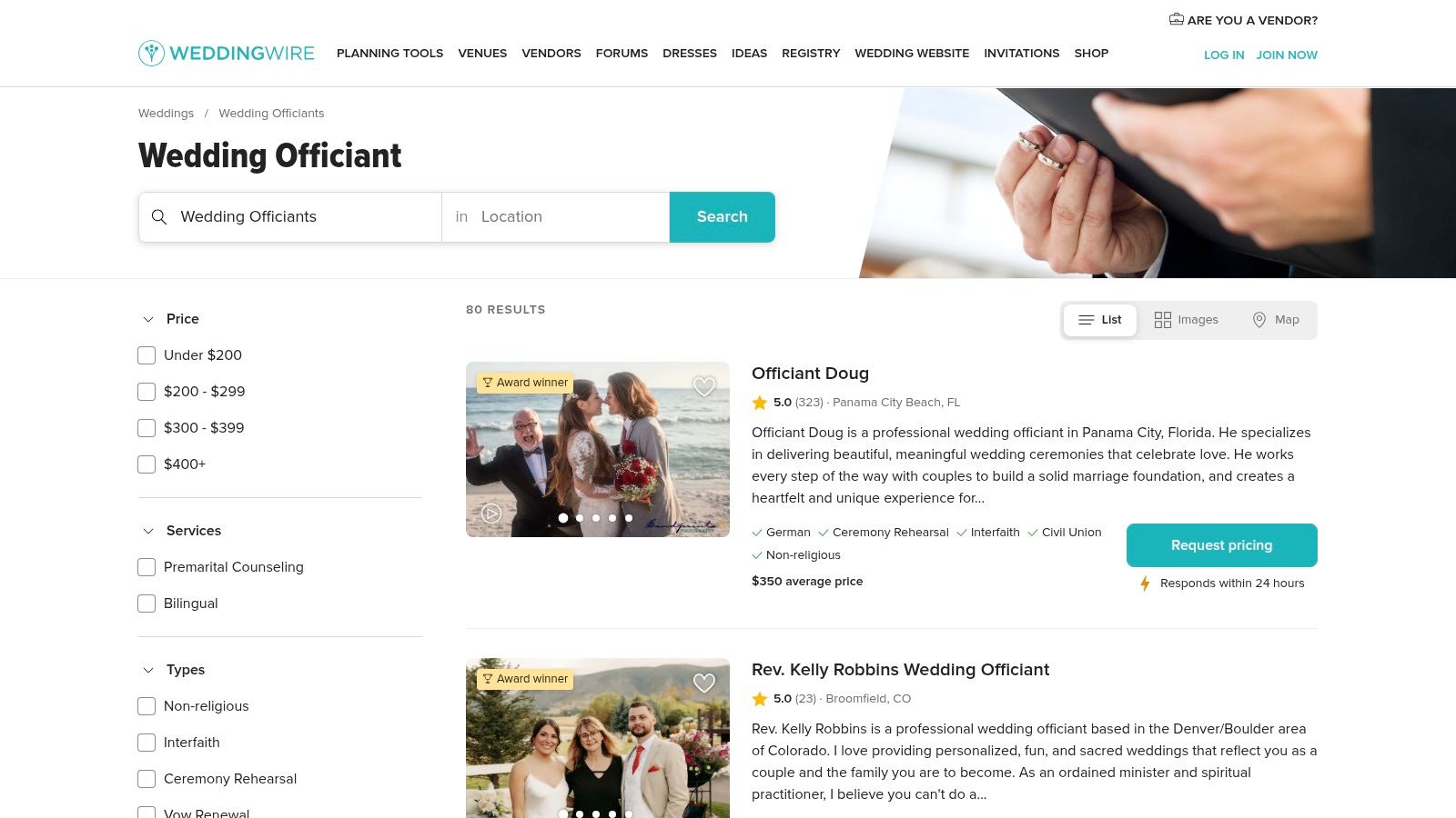 WeddingWire Officiant Services