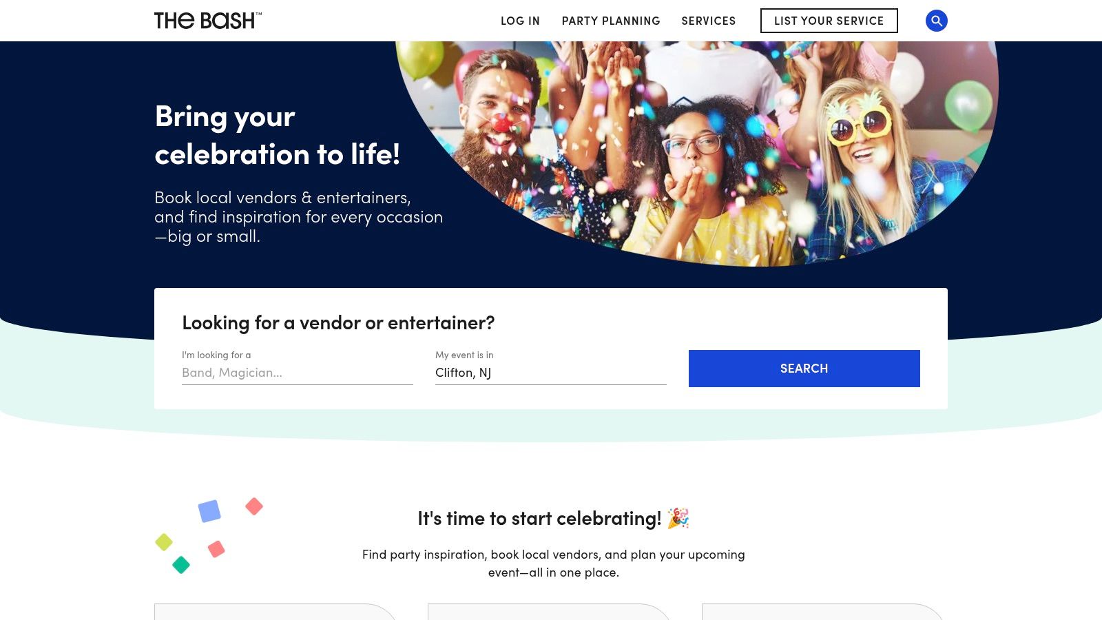The Bash event planning services page