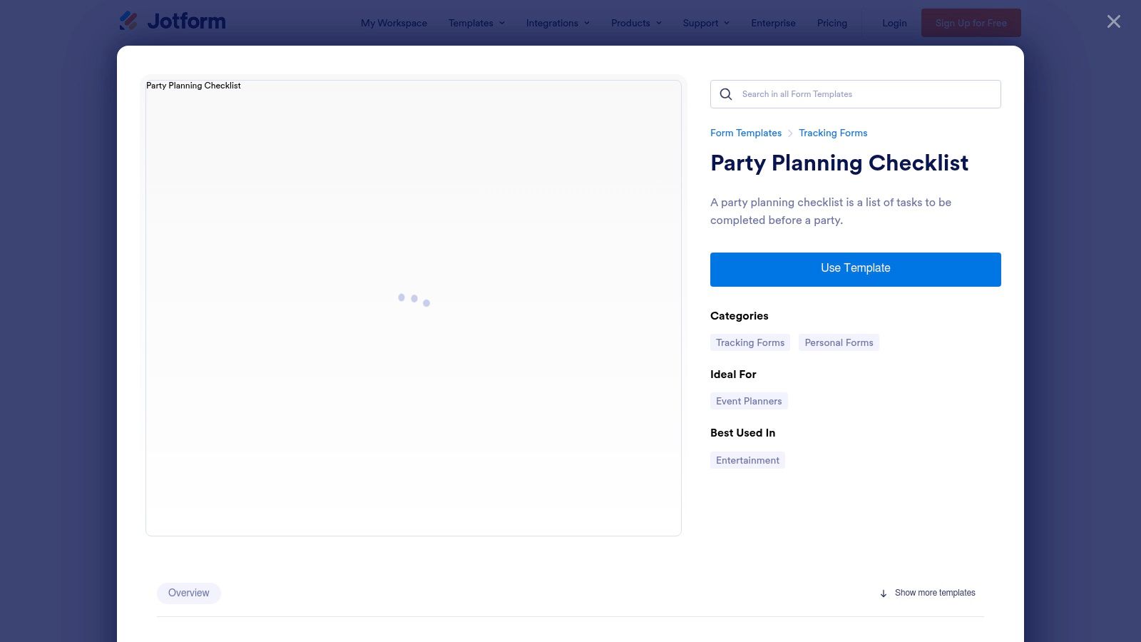 Jotform – Party Planning Checklist Form Template