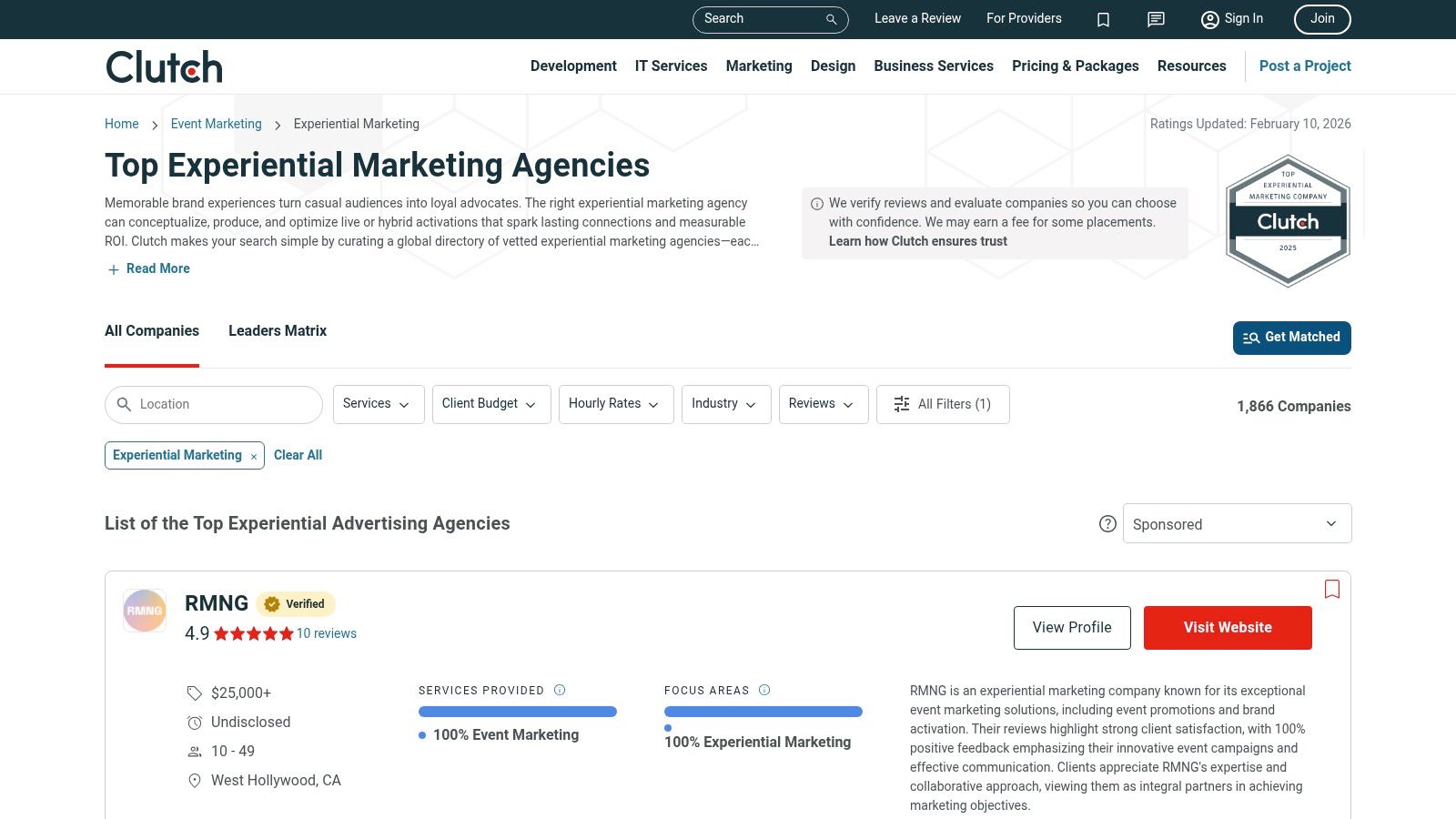 Clutch (Experiential / Event Marketing Agency Directory)