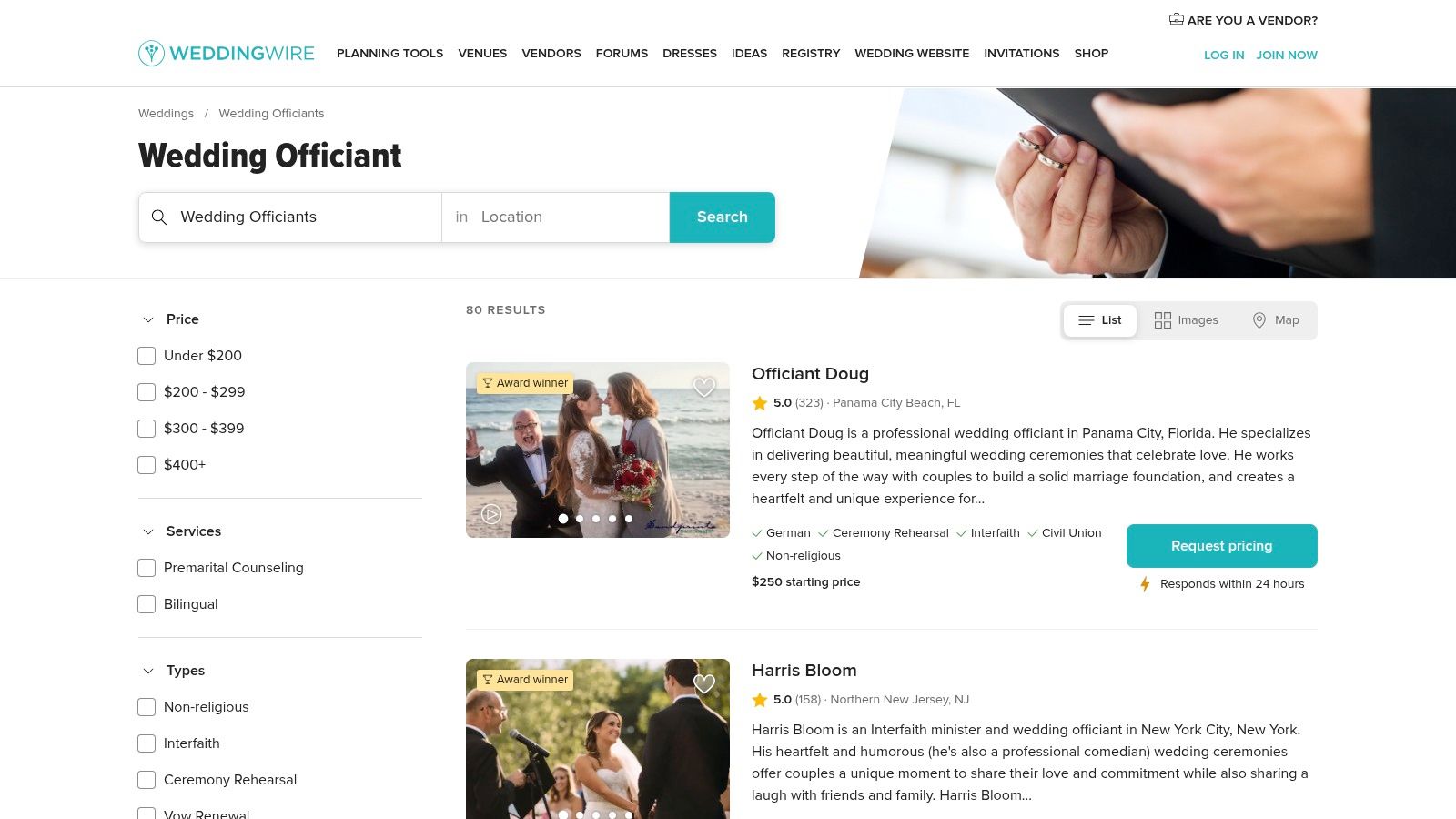 WeddingWire Officiants