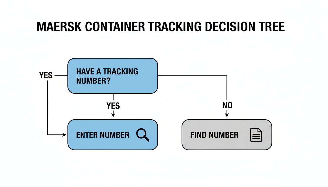 Maersk container tracking decision tree showing steps to track a container.
