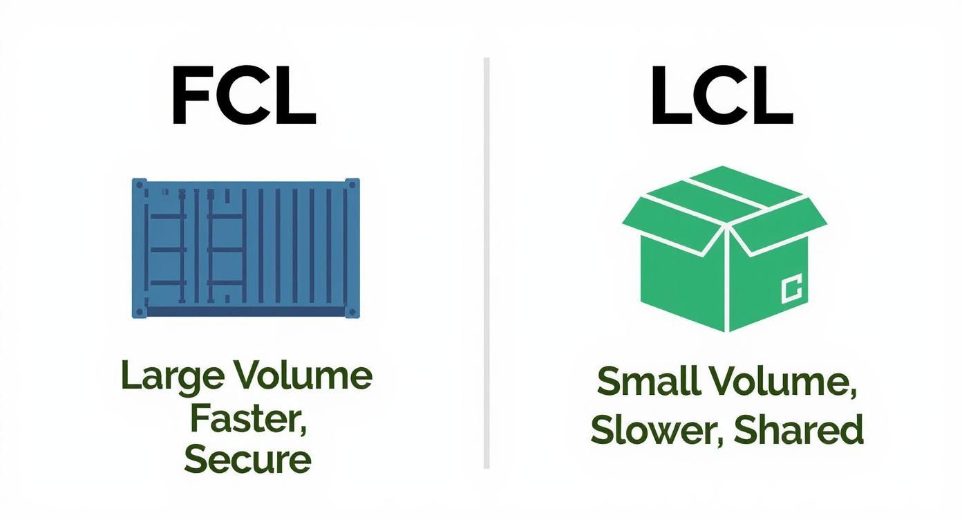 Comparison of FCL full container load and LCL less than container load shipping methods