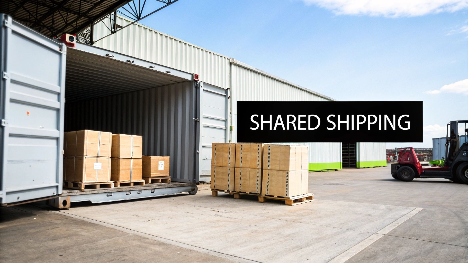 Shipping containers stacked at a busy port, illustrating the scale of global logistics.