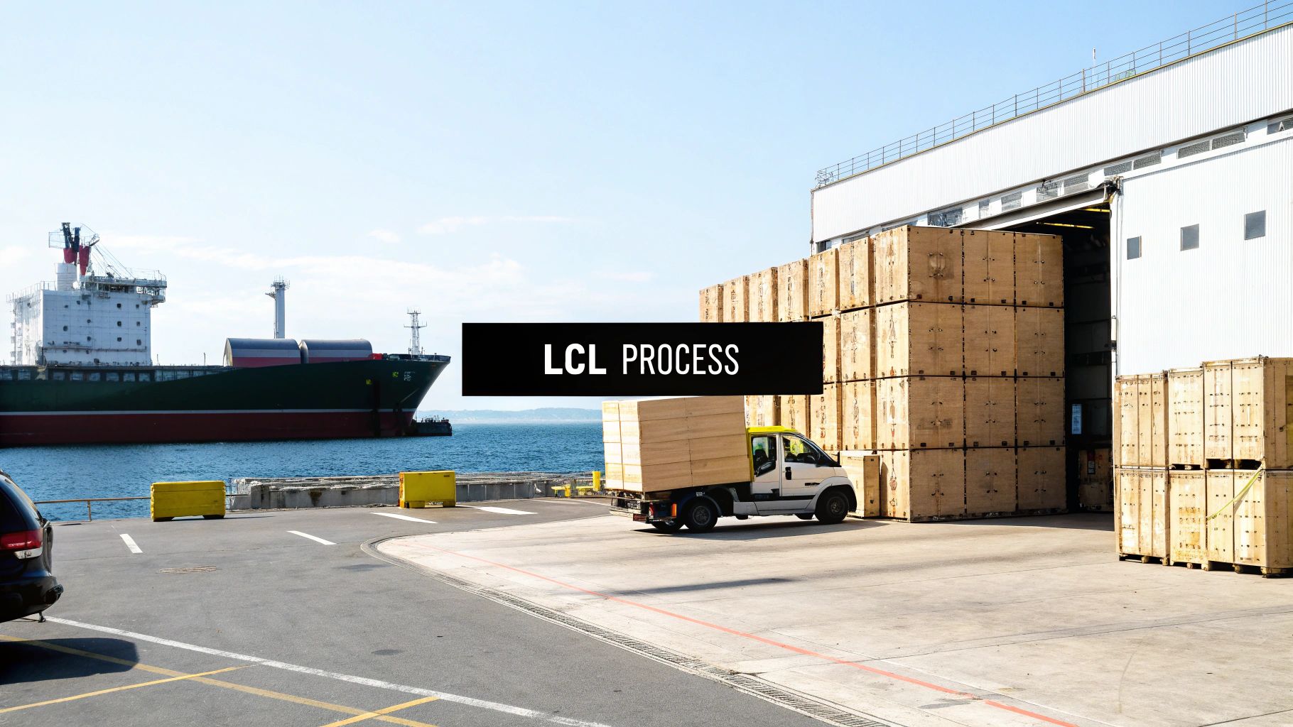 An LCL shipment being loaded onto a truck at a warehouse, representing the start of its journey.