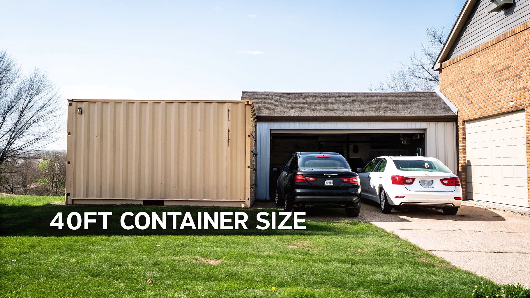 A 40ft shipping container being loaded onto a truck, illustrating its large size.