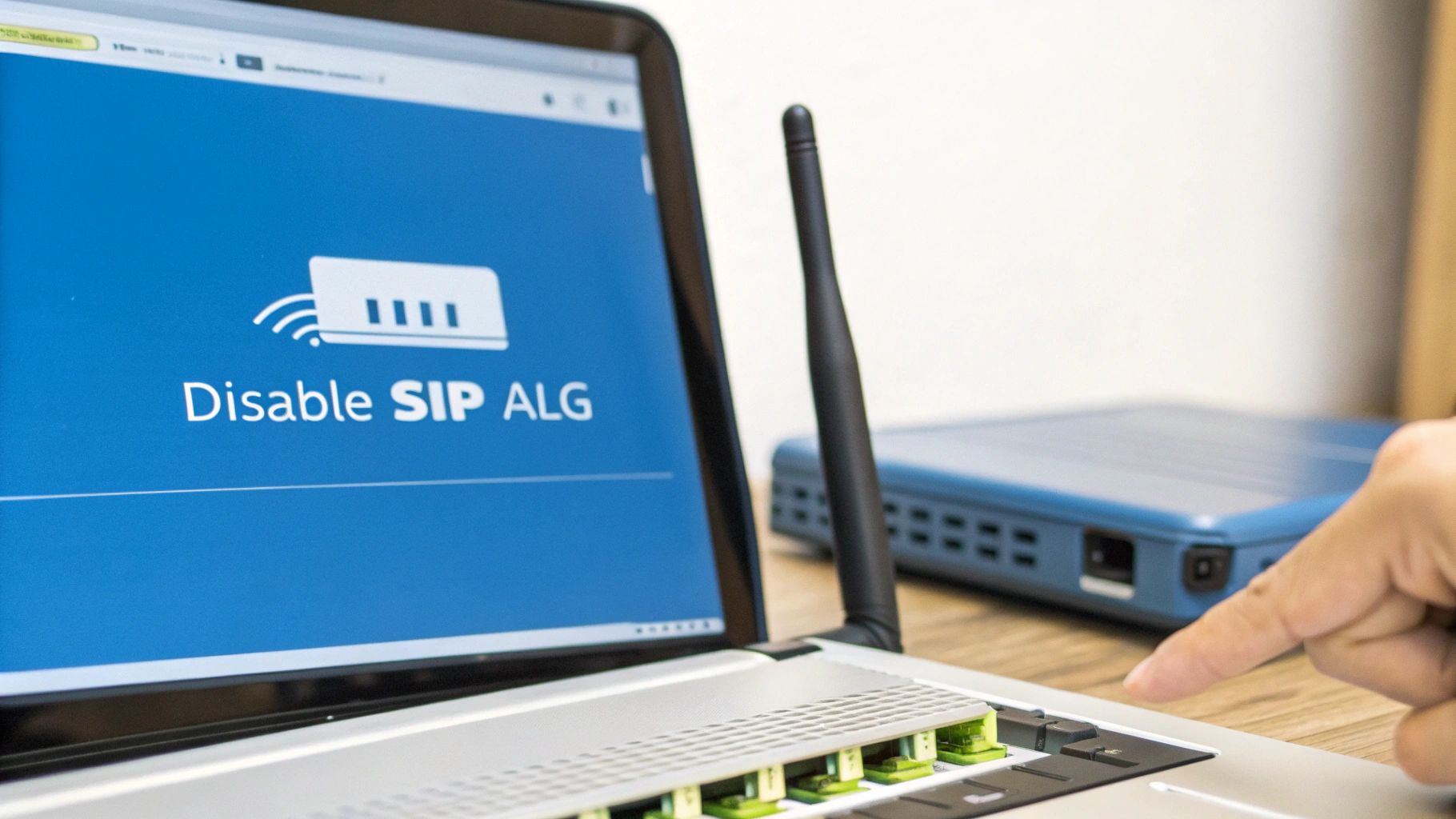 A user logs into their router settings to disable SIP ALG.
