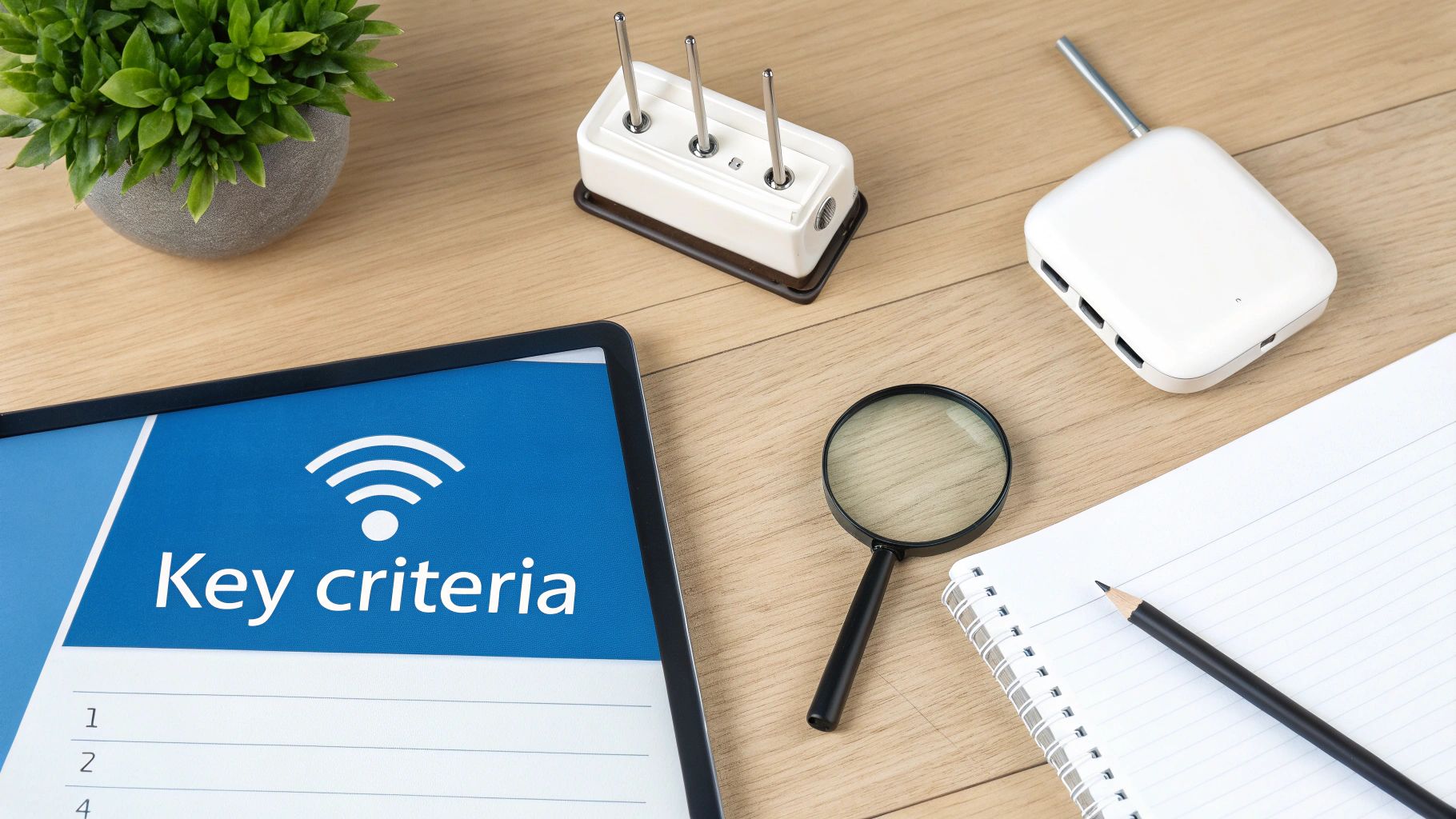 Business internet provider selection criteria being reviewed on a laptop.