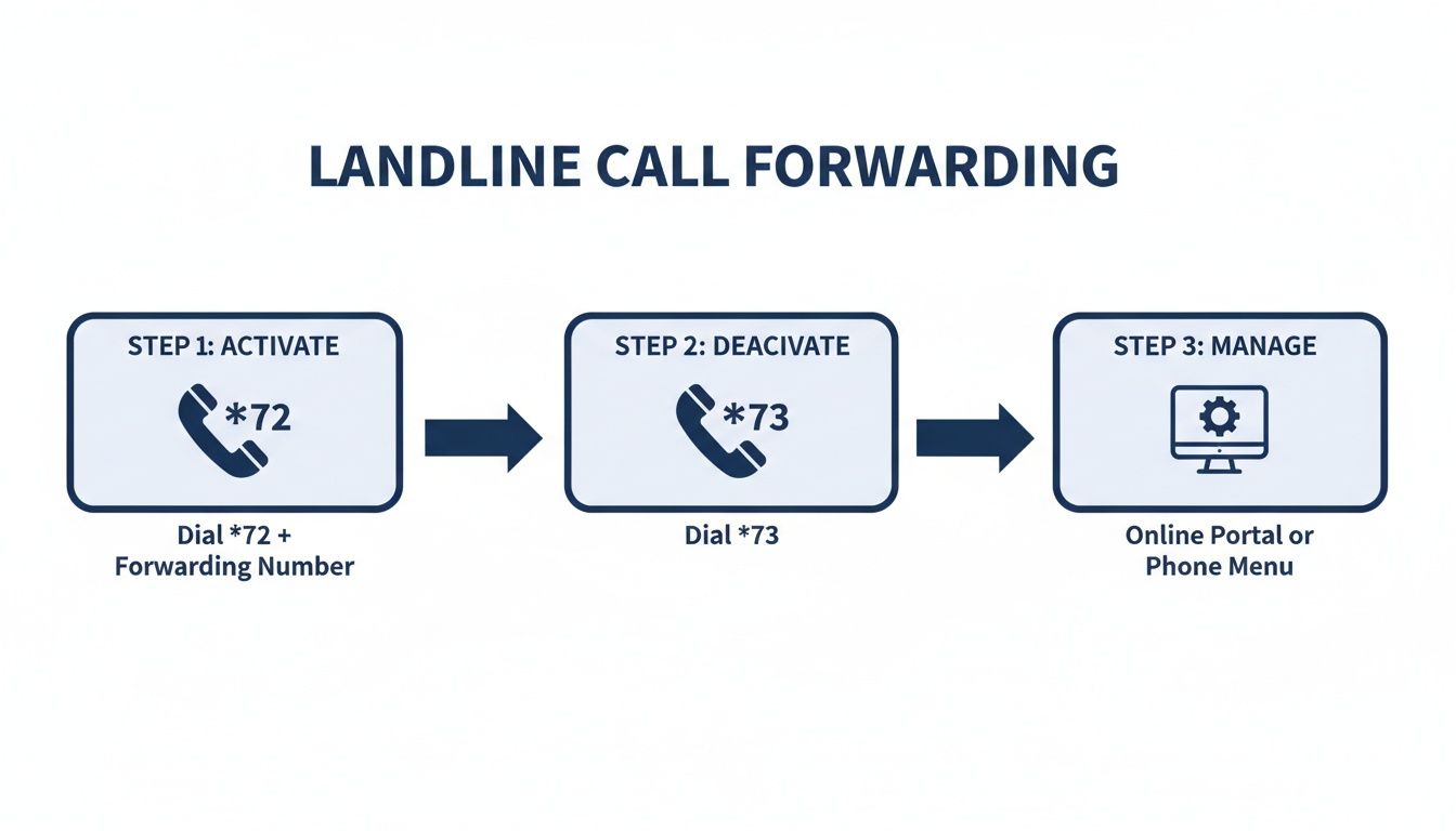 A flowchart explaining how to activate, deactivate, and manage landline call forwarding.
